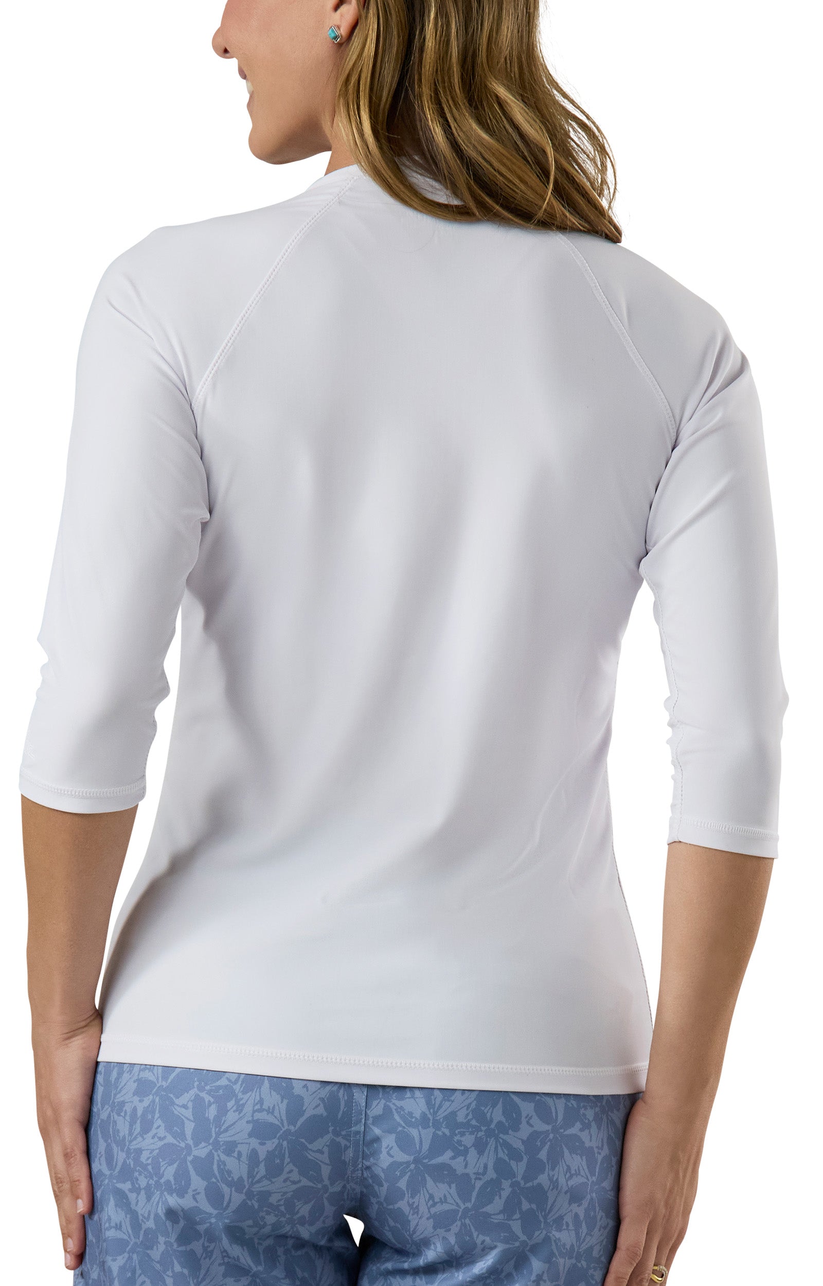 Women's back V-Neck Sun & Swim Shirt in White|white