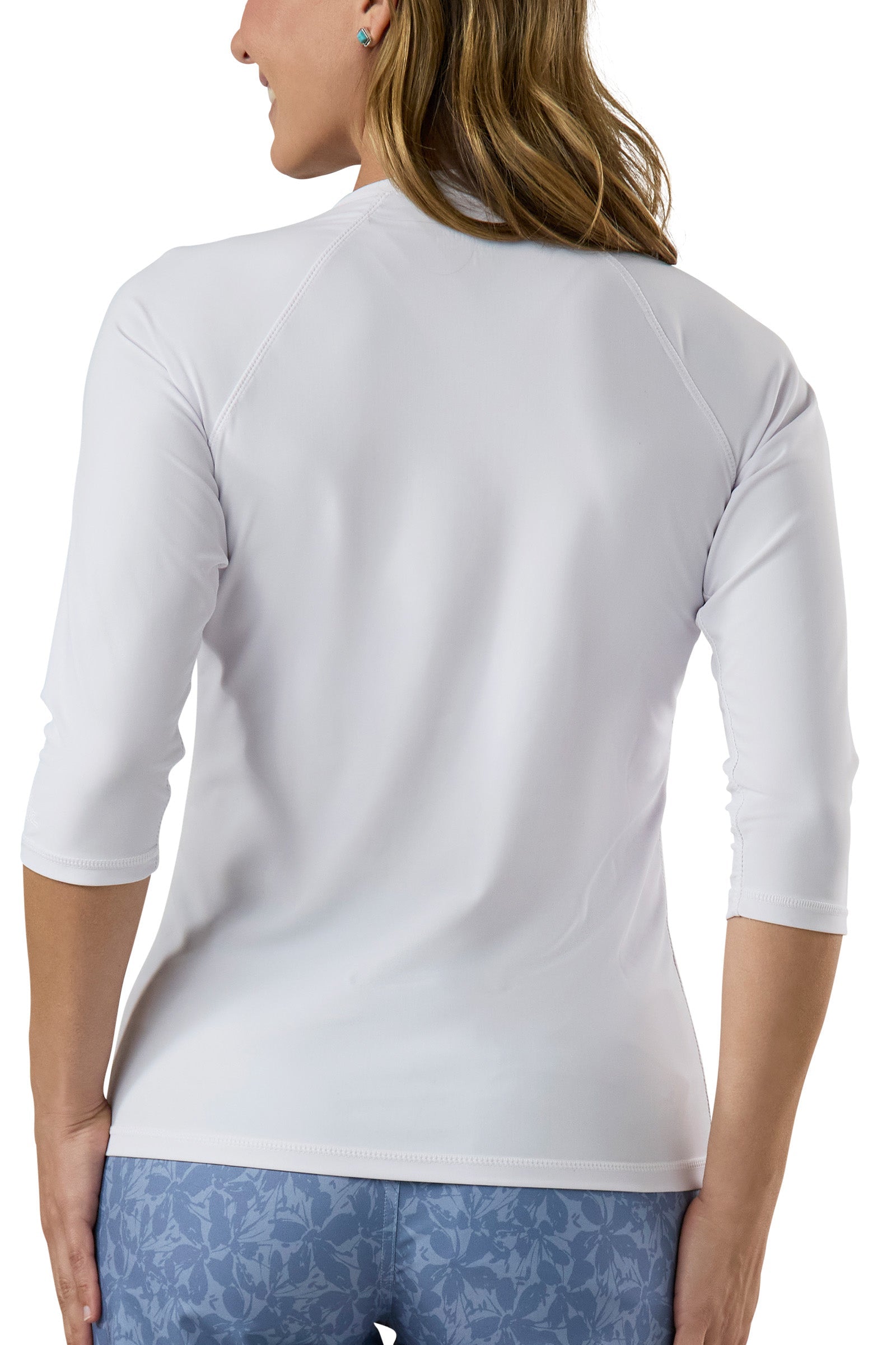 Women's back V-Neck Sun & Swim Shirt in White|white