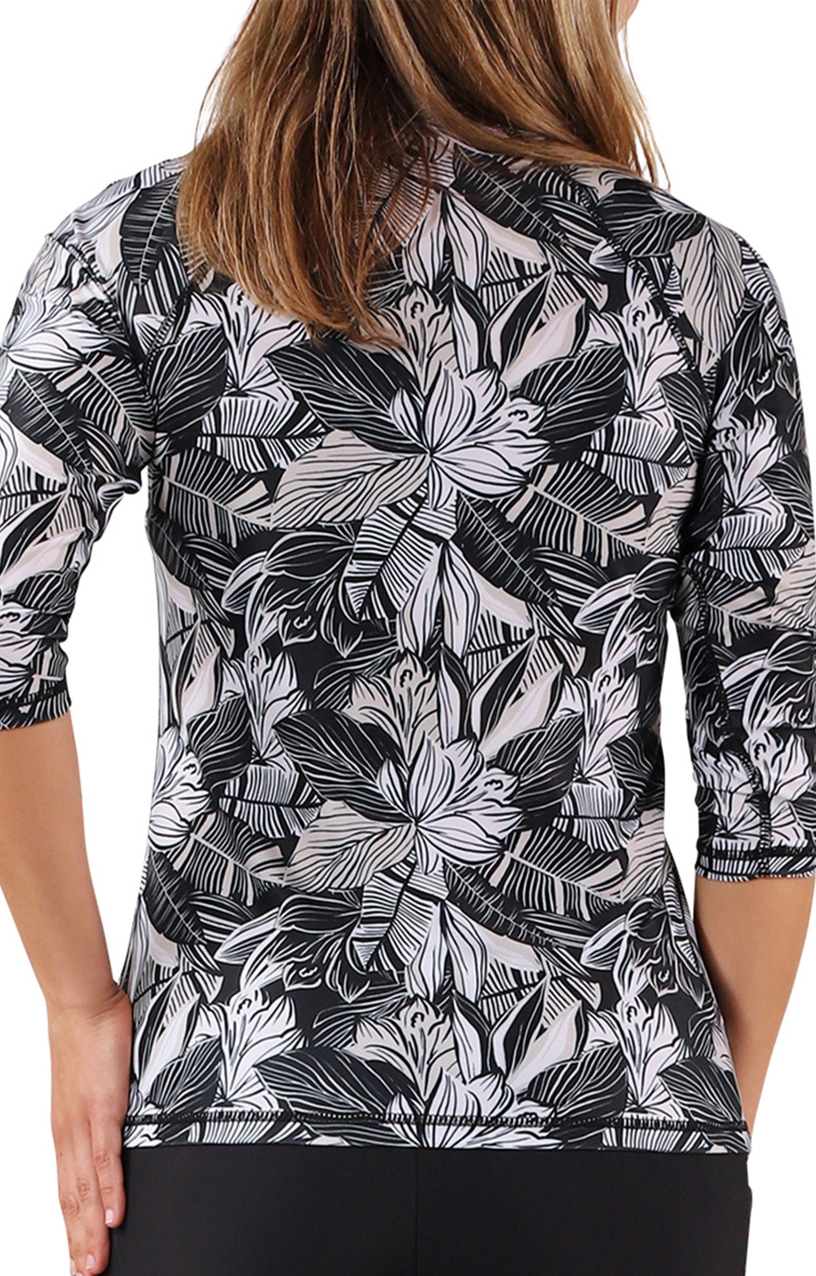 womens v neck sun swim shirt|woodblock-tropics