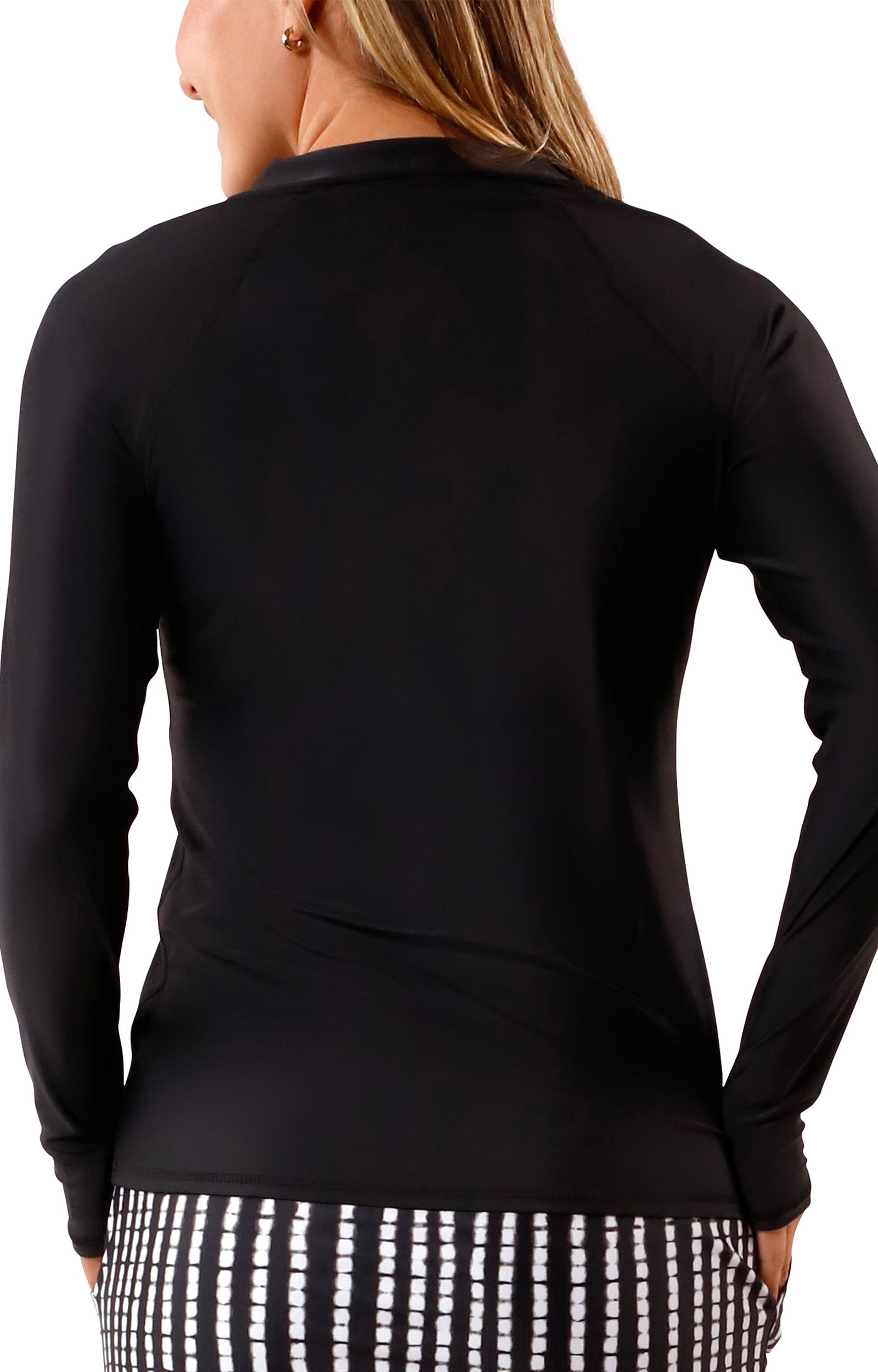 women’s side long sleeve quarter zip swim shirt in black|black