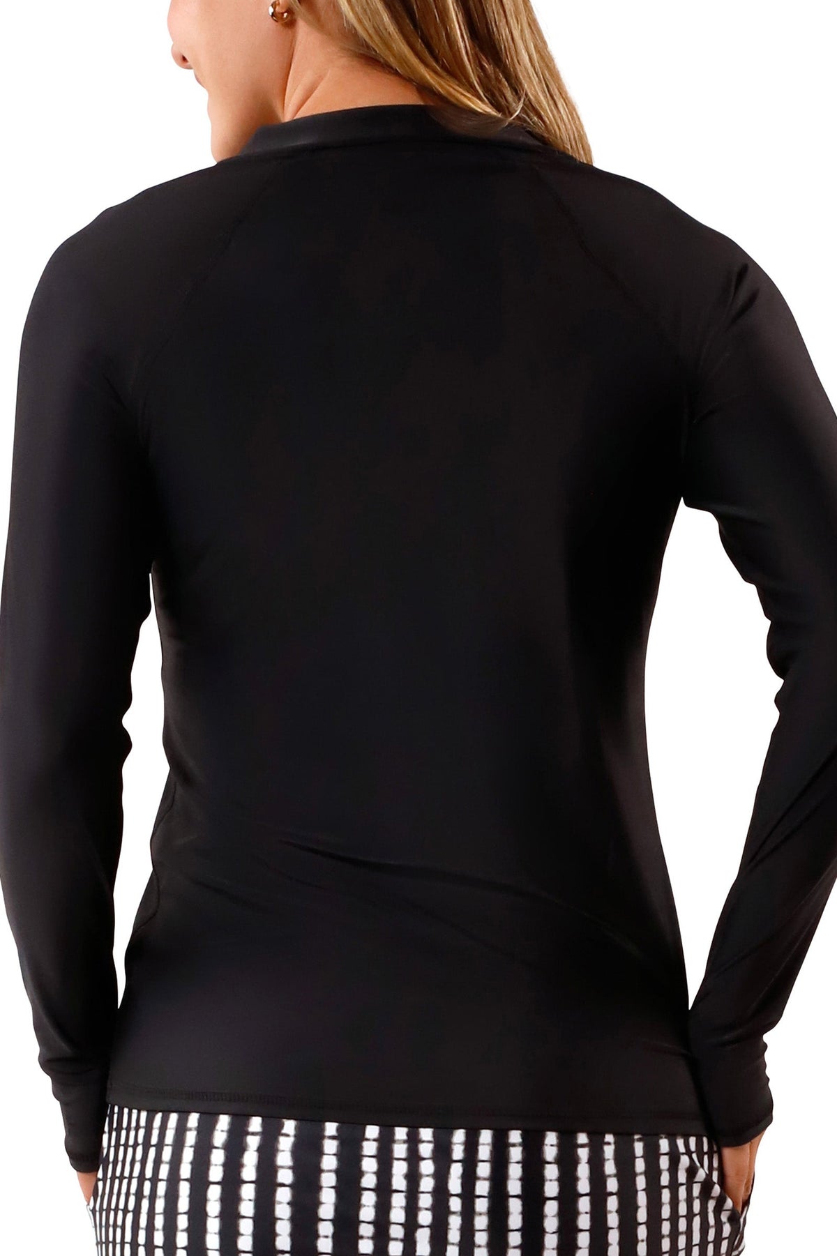 women’s side long sleeve quarter zip swim shirt in black