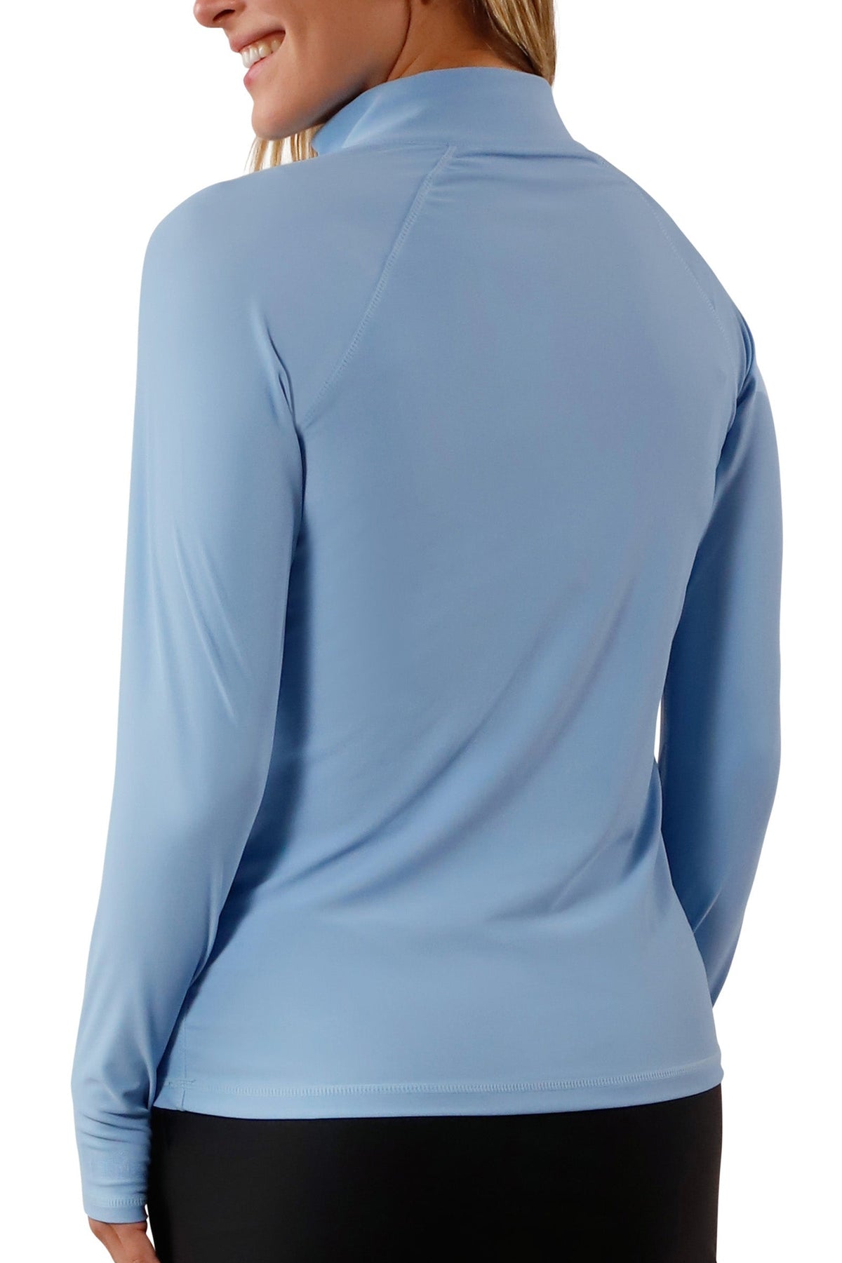 women’s back long sleeve quarter zip swim shirt in clear sky