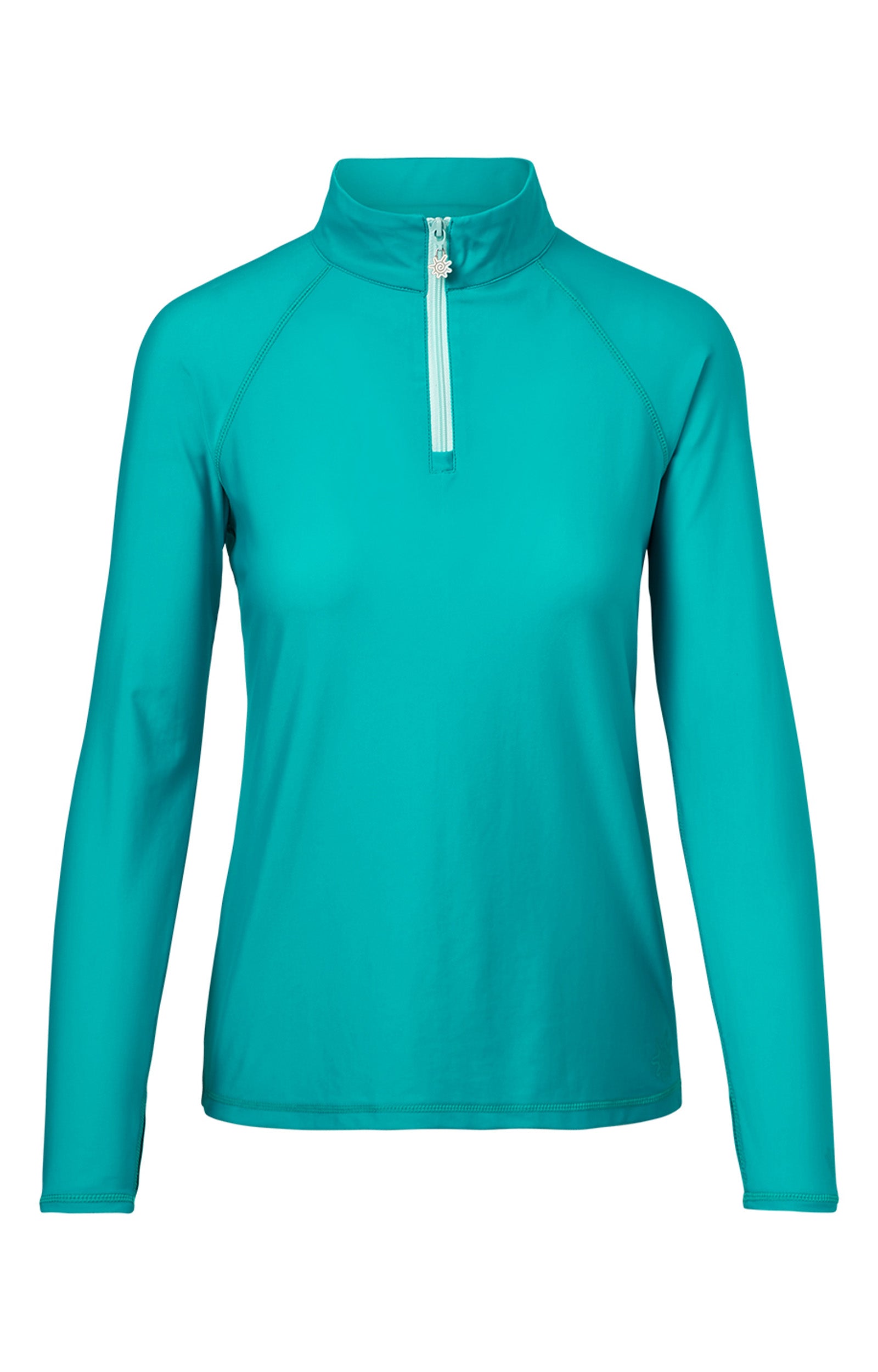 women’s long sleeve quarter zip swim shirt in teal|teal