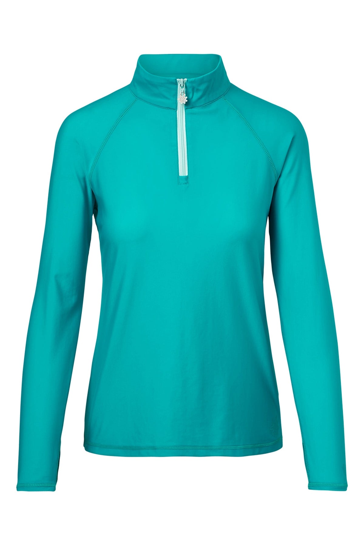 women’s long sleeve quarter zip swim shirt in teal