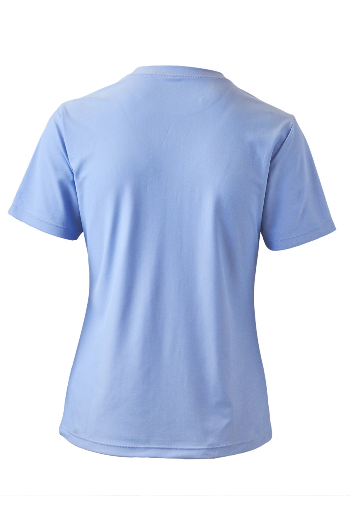 back of the women's quarter zip crew swim shirt in blue mist|blue-mist