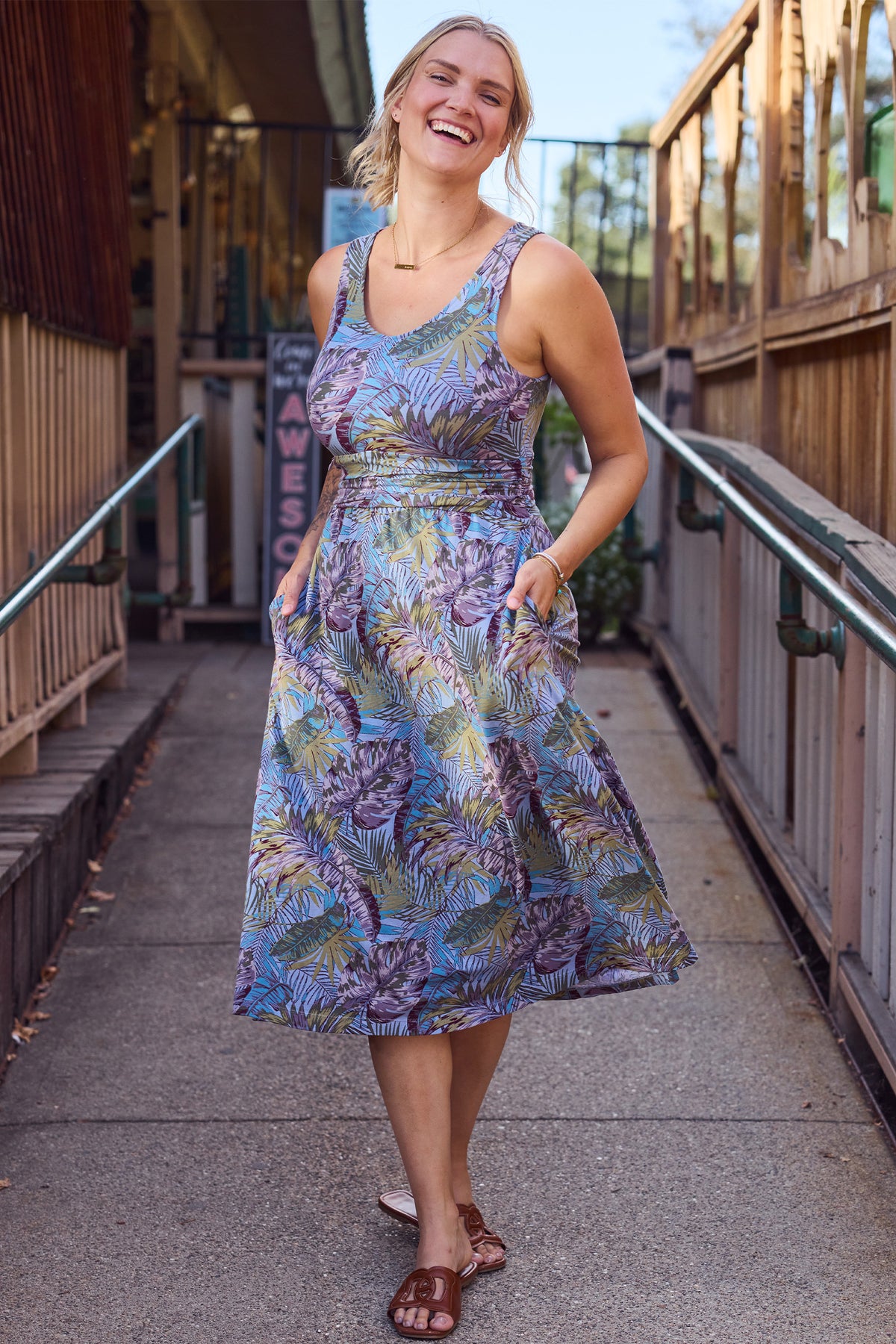 Women's V-Neck Midi Dress with Pockets