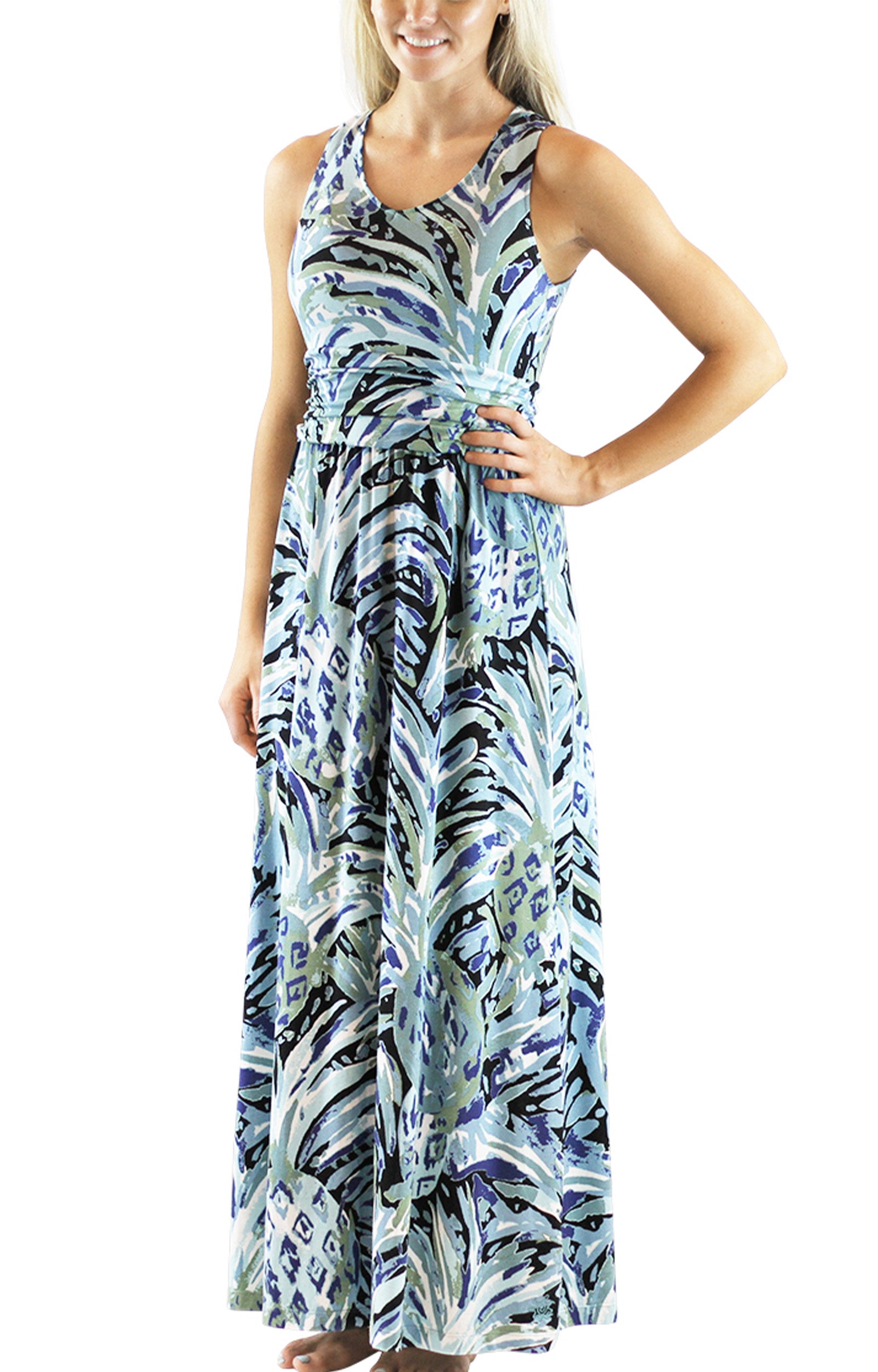 woman's v-neck maxi dress in black painted pineapple|black-painted-pineapple