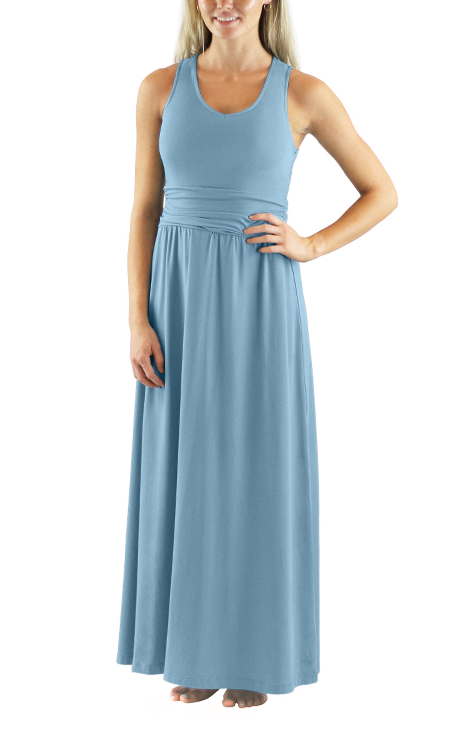 woman's v-neck maxi dress in lagoon|lagoon