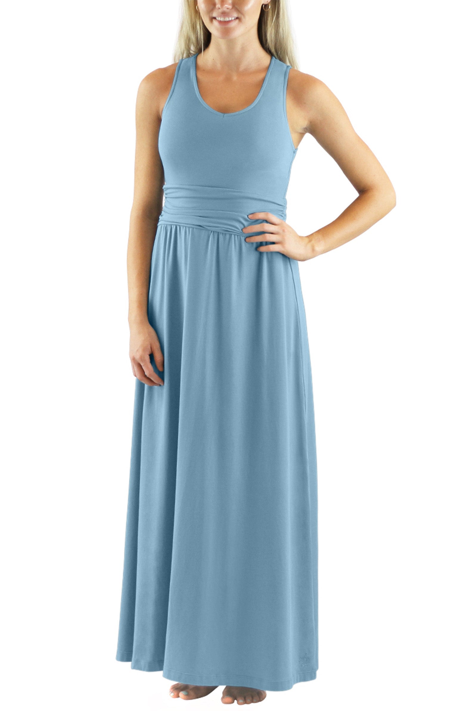 woman's v-neck maxi dress in lagoon|lagoon