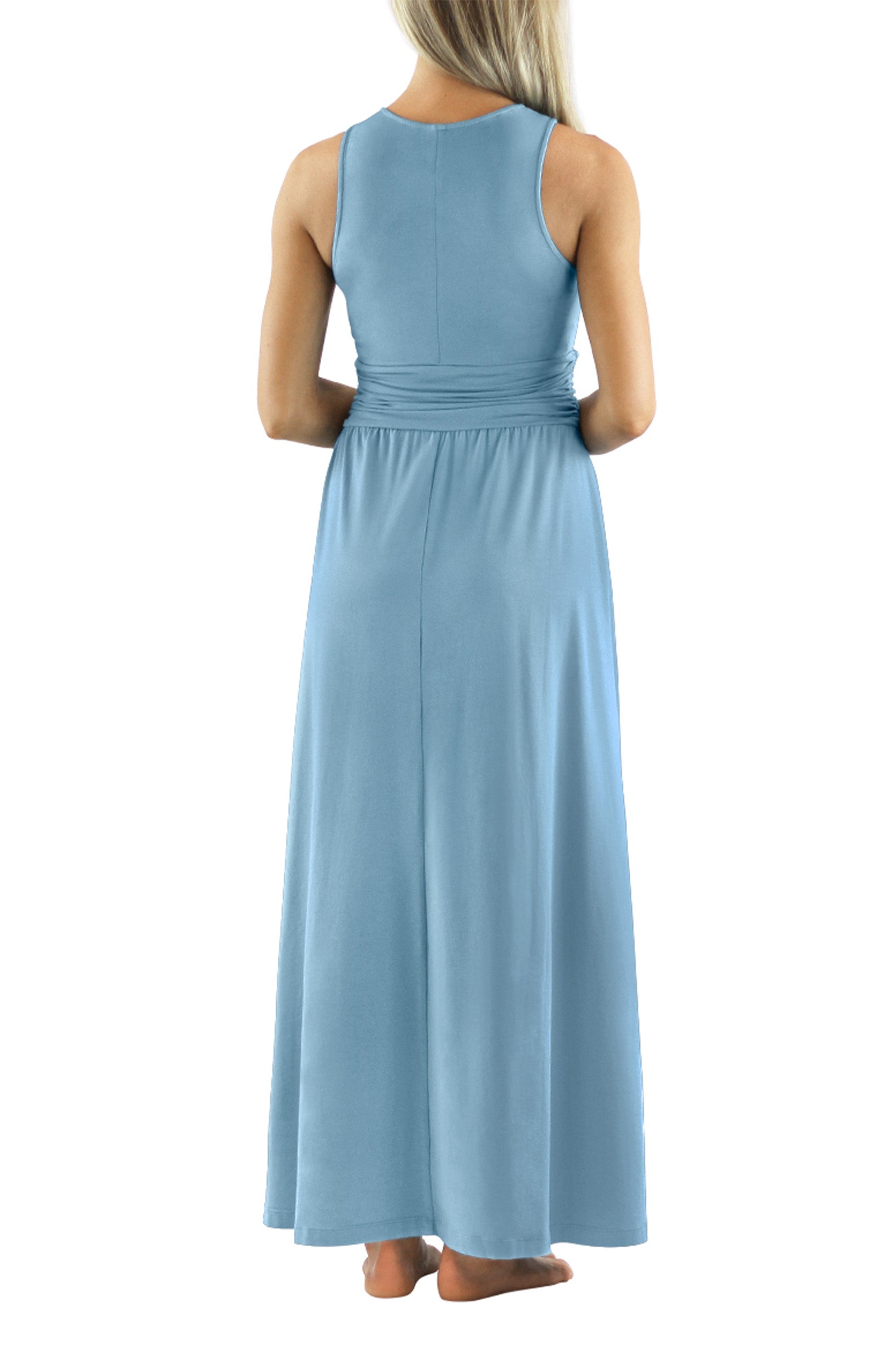 woman's v-neck maxi dress in lagoon|lagoon