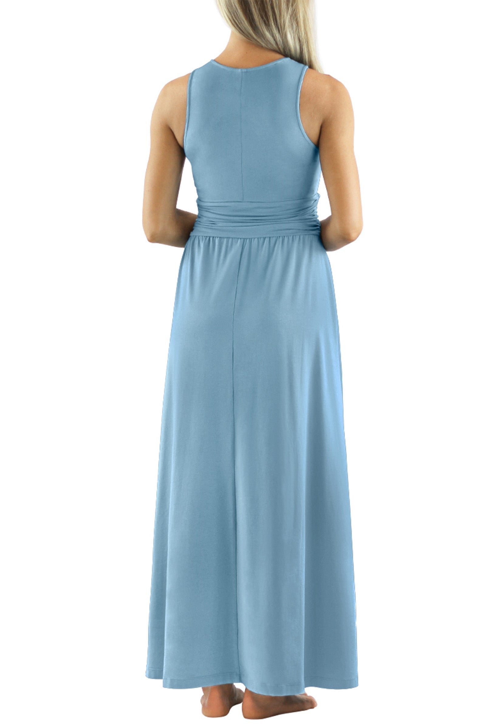 woman's v-neck maxi dress in lagoon|lagoon