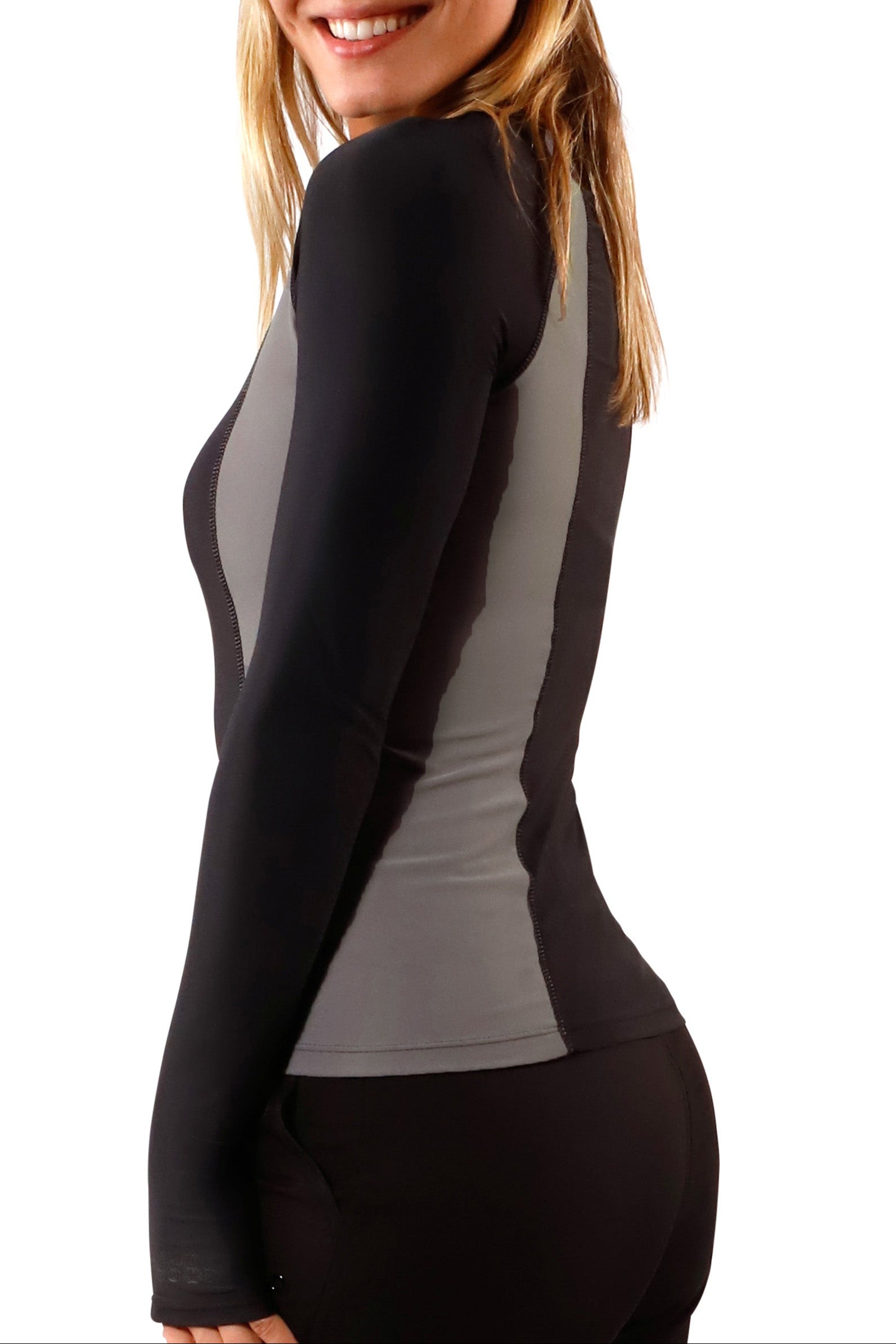 women's side long sleeve rash guard in black|black