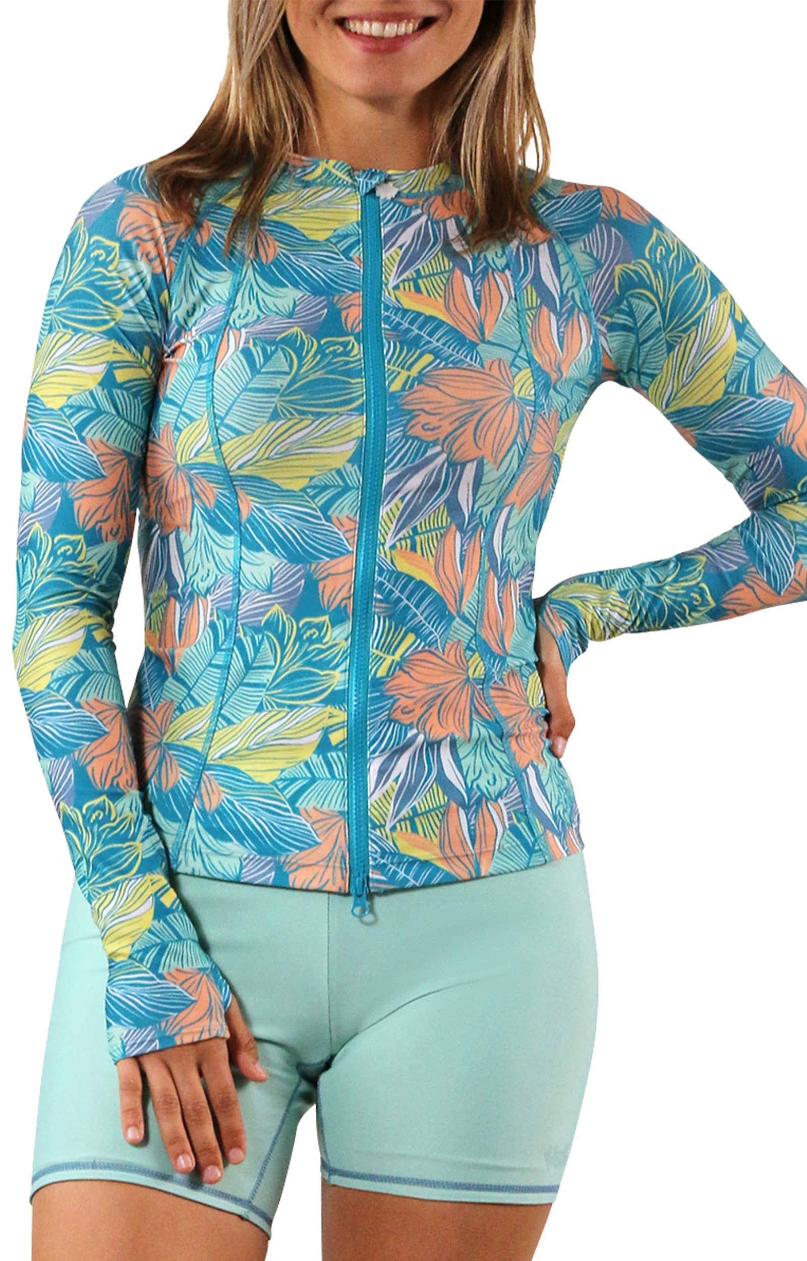 women's long sleeve rash guard in caribbean tropics|caribbean-tropics