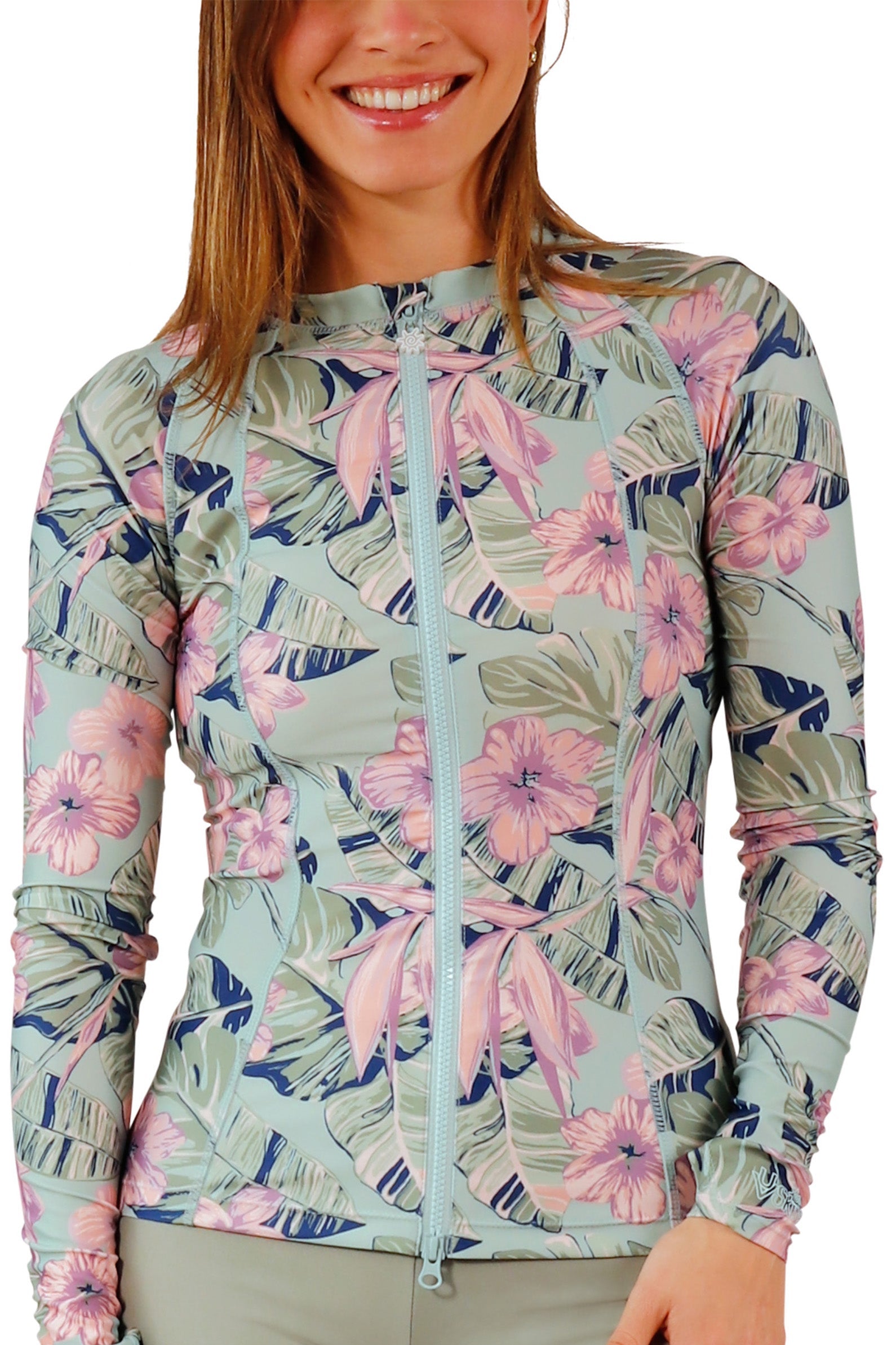 womens long sleeve full zip rashguard|kona-hibiscus
