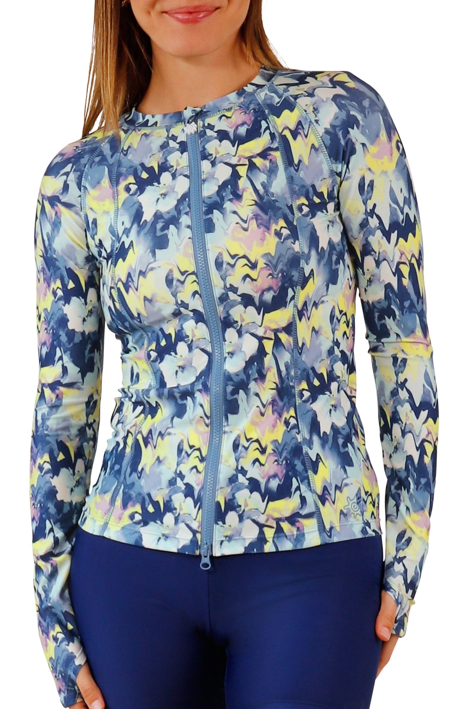 womens long sleeve full zip rashguard|marbled-floral