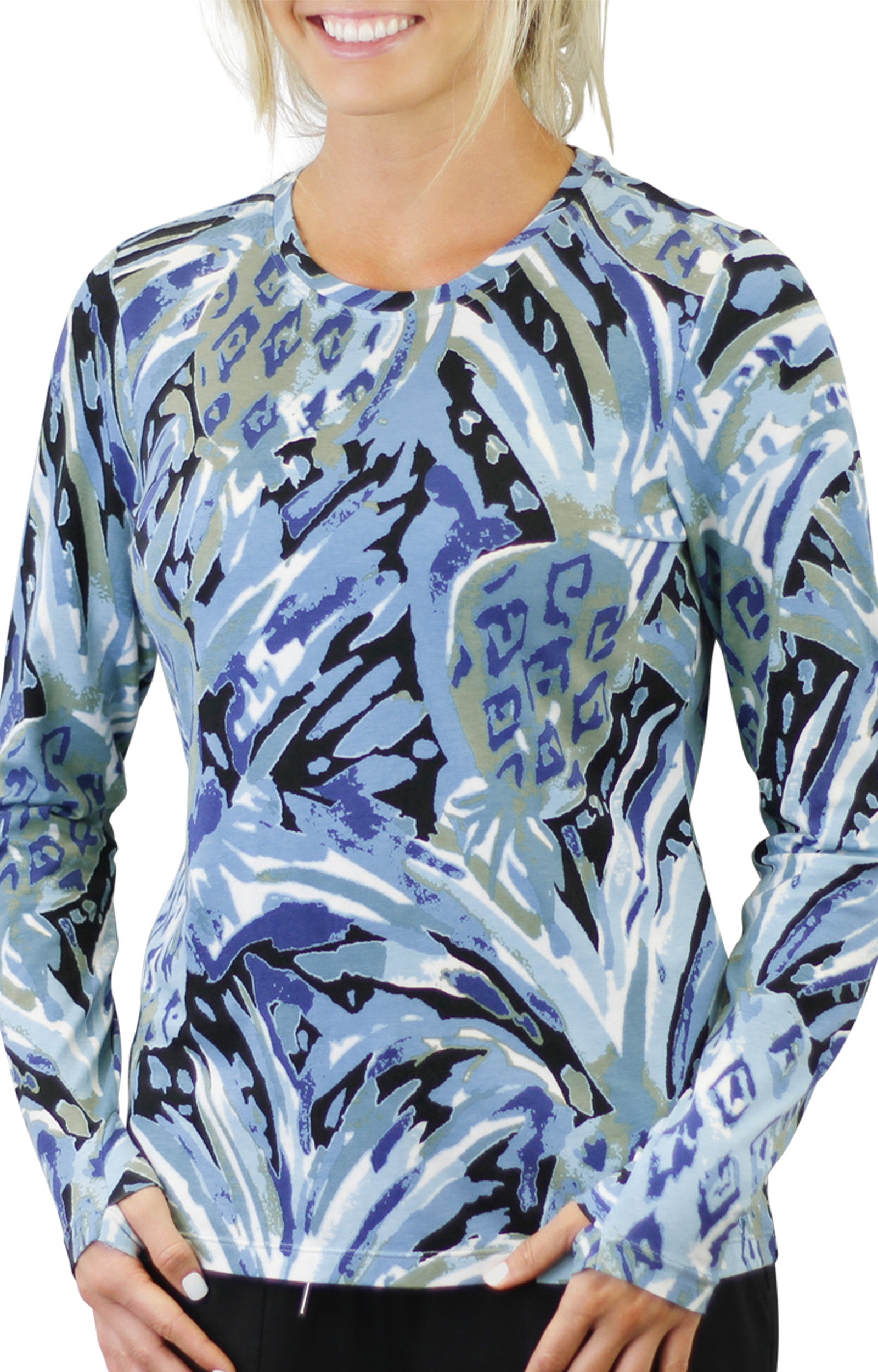 Women's Long Sleeve Everyday Tee in black painted pineapple|black-painted-pineapple