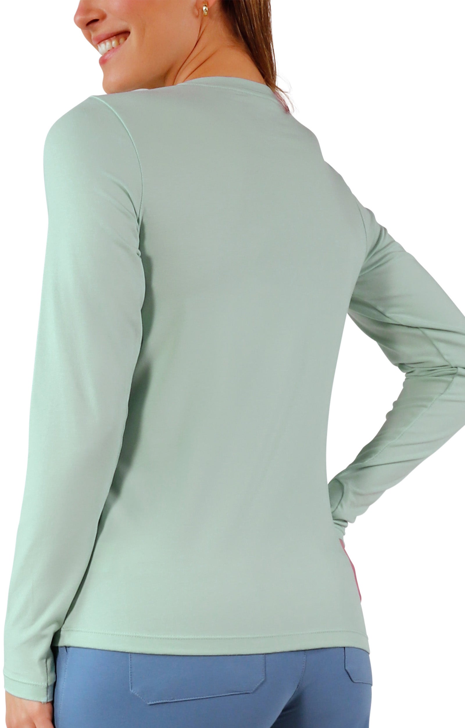 back view of womens long sleeve everyday tee in dewdrop|dewdrop