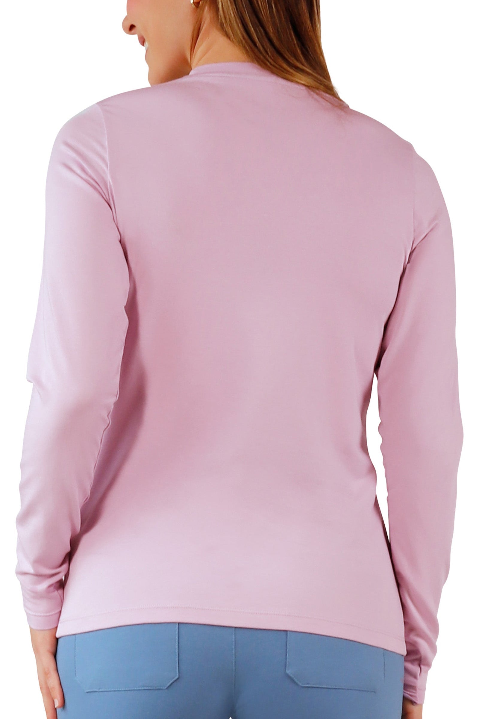 back view of womens long sleeve everyday tee in lotus|lotus