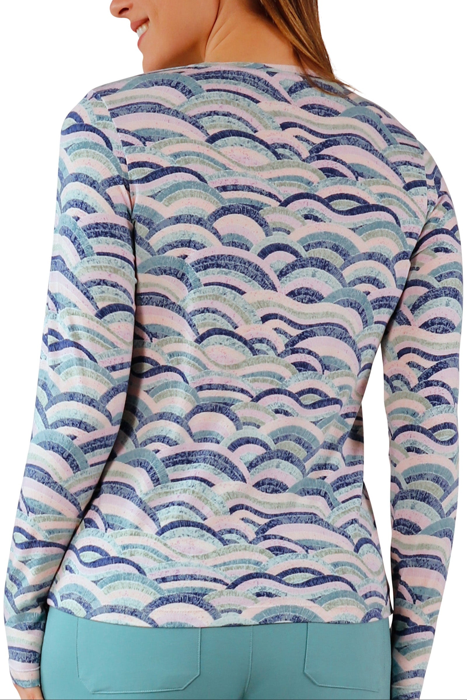 back view of womens long sleeve everyday tee in mosaic knolls|mosaic-knolls