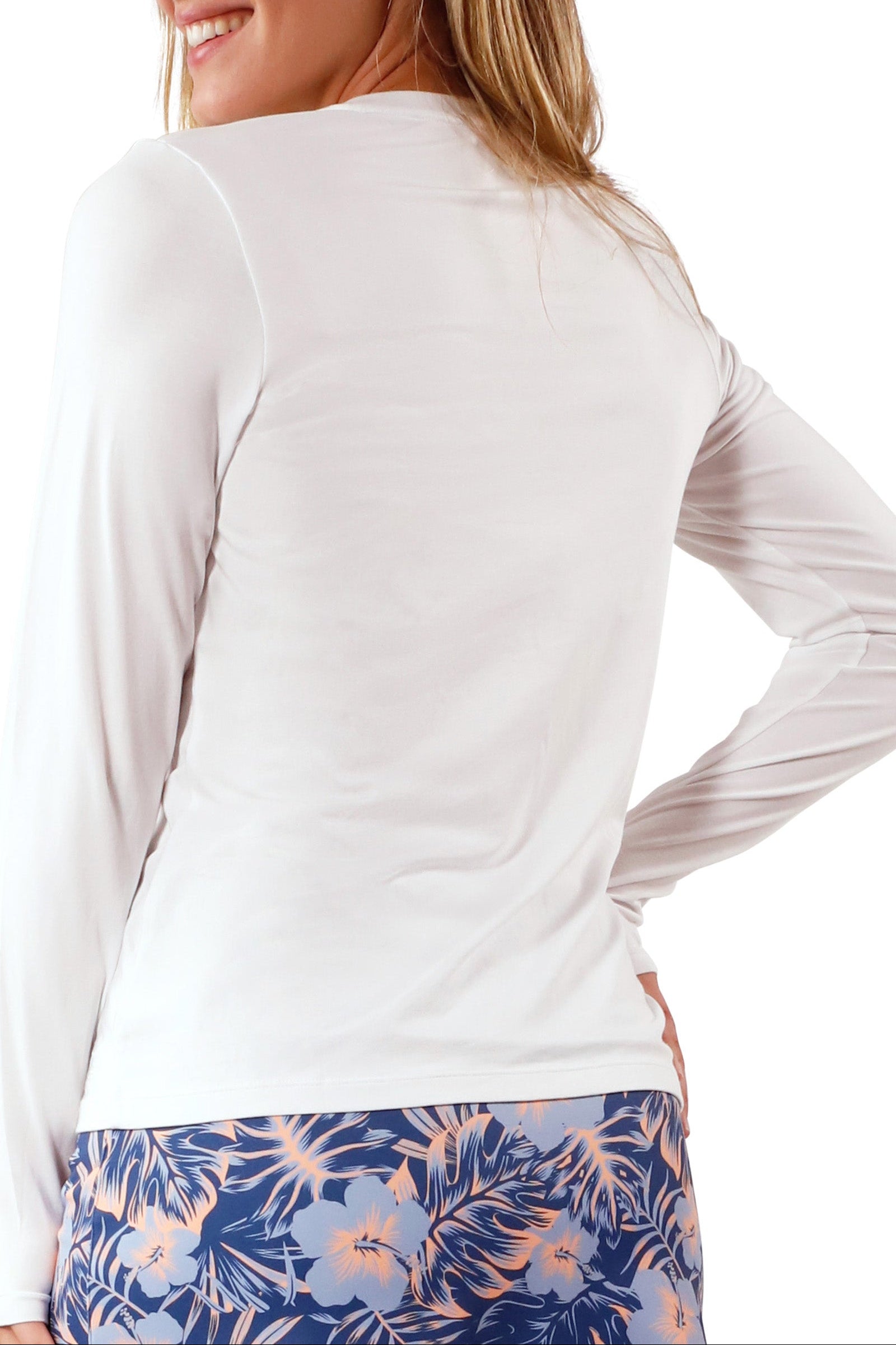 back view of Women's Long Sleeve Everyday Tee in White|white