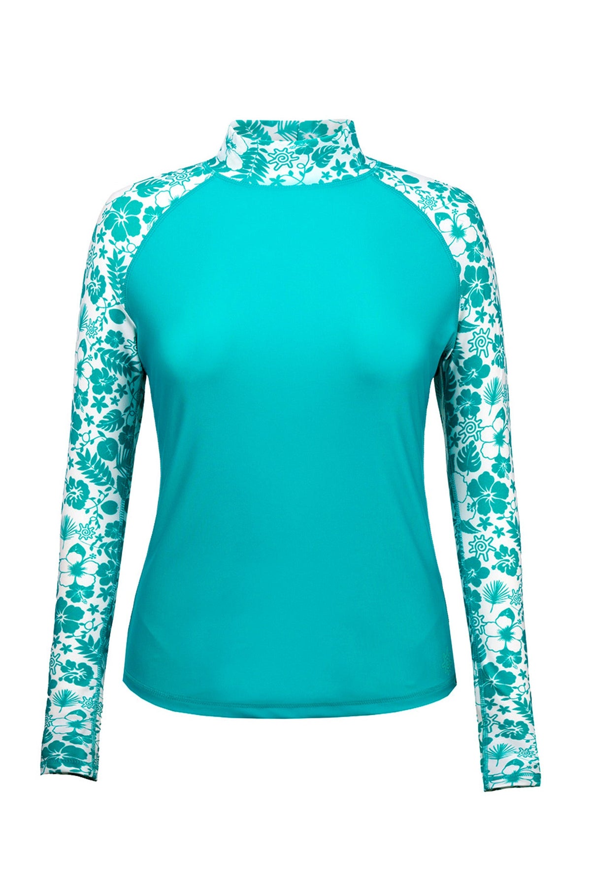 Women's Aloha Long Sleeve Sun & Swim Shirt in Teal Aloha|teal-aloha