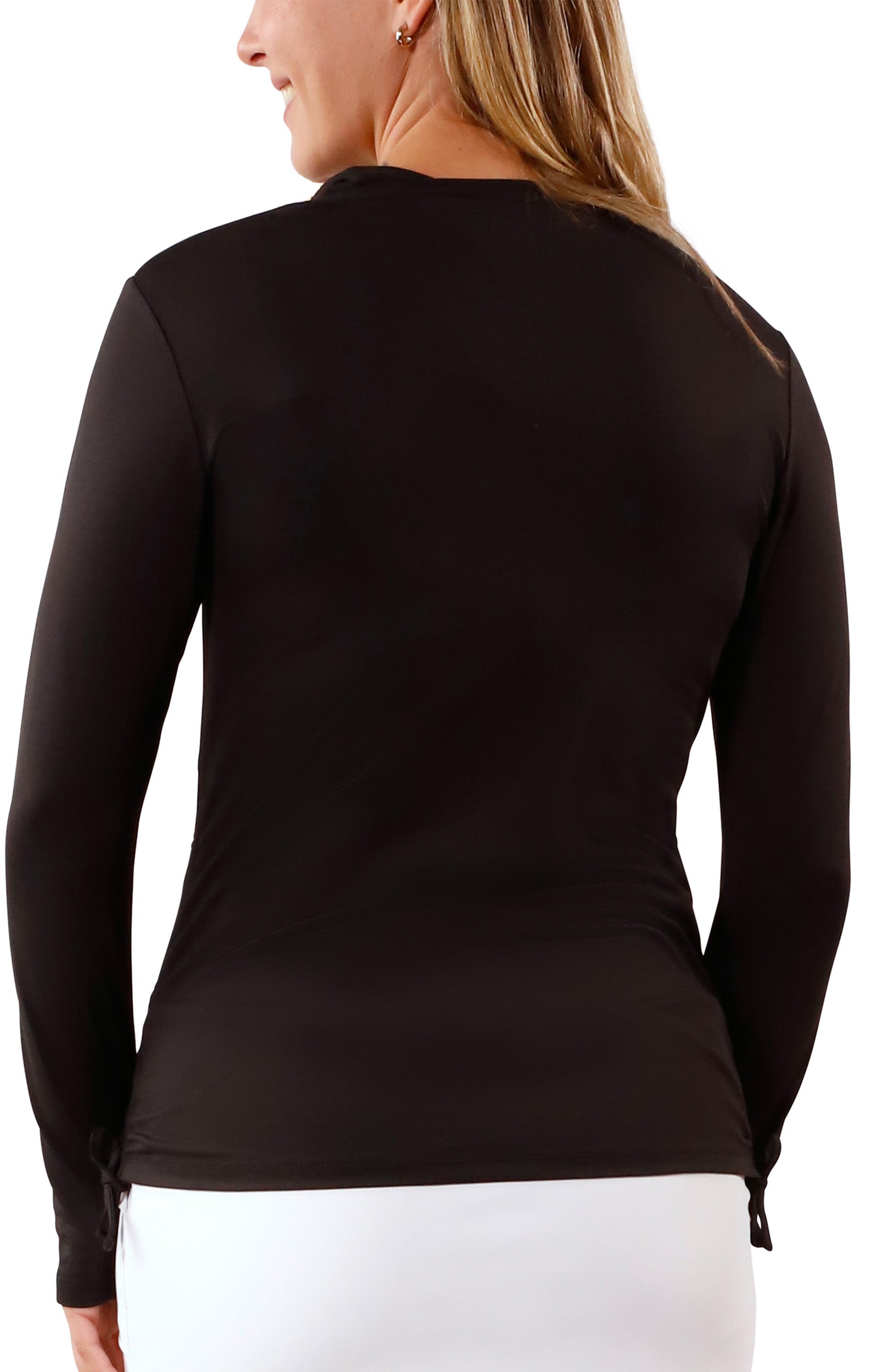 Women's back Long Sleeve Half Zip Ruched Sun Shirt|black