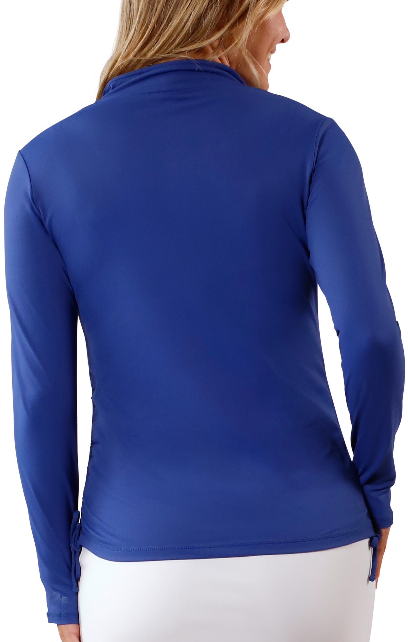Women's front Long Sleeve Half Zip Ruched Sun Shirt|navy-blue