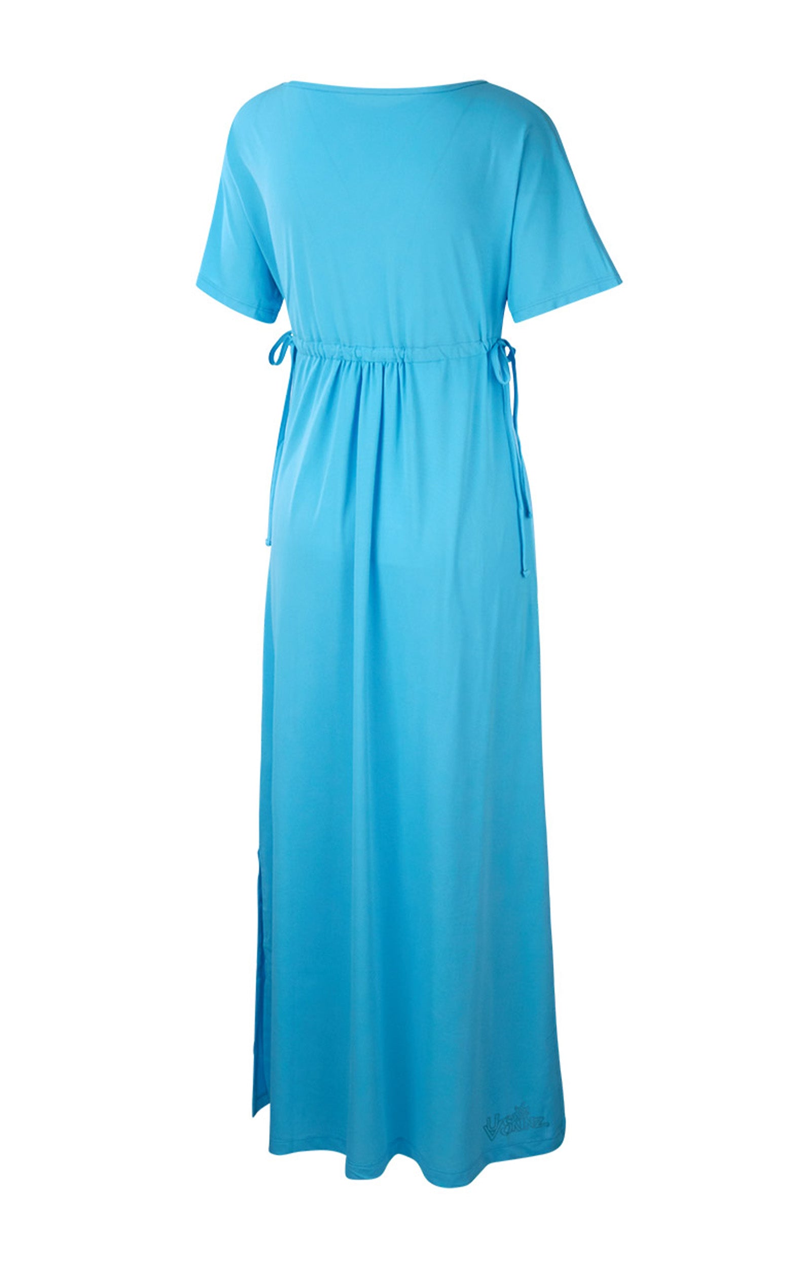 back of the women's maxi dress in aqua|aqua