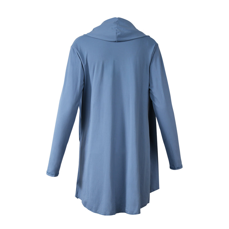Back of the women's hooded beach cover up in baltic|baltic