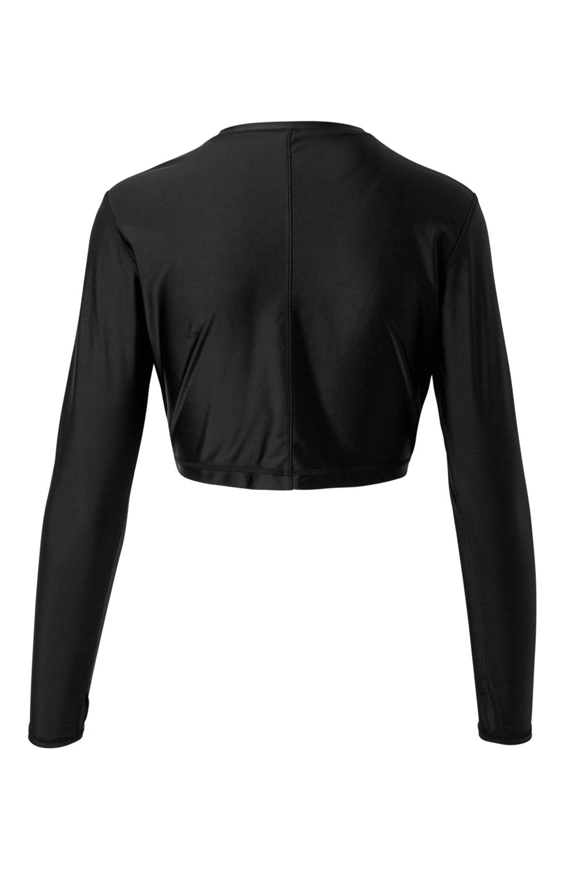 Back of the Women's Active Swim Shrug in Black|black