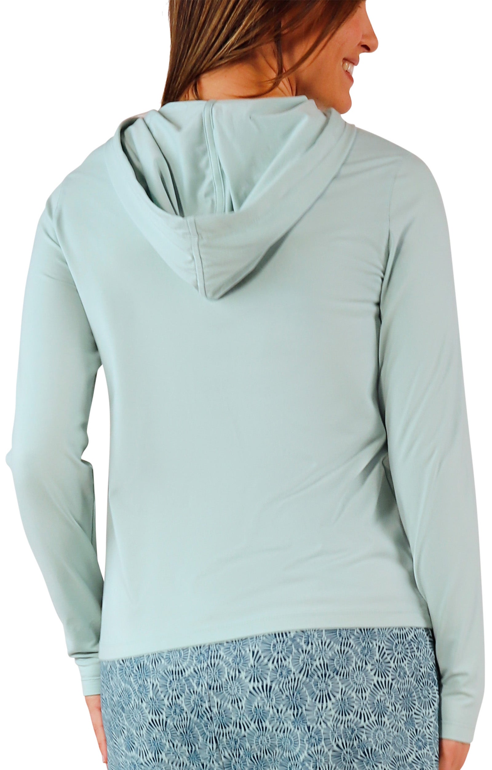 back view of women's hooded everyday jacket in dewdrop|dewdrop