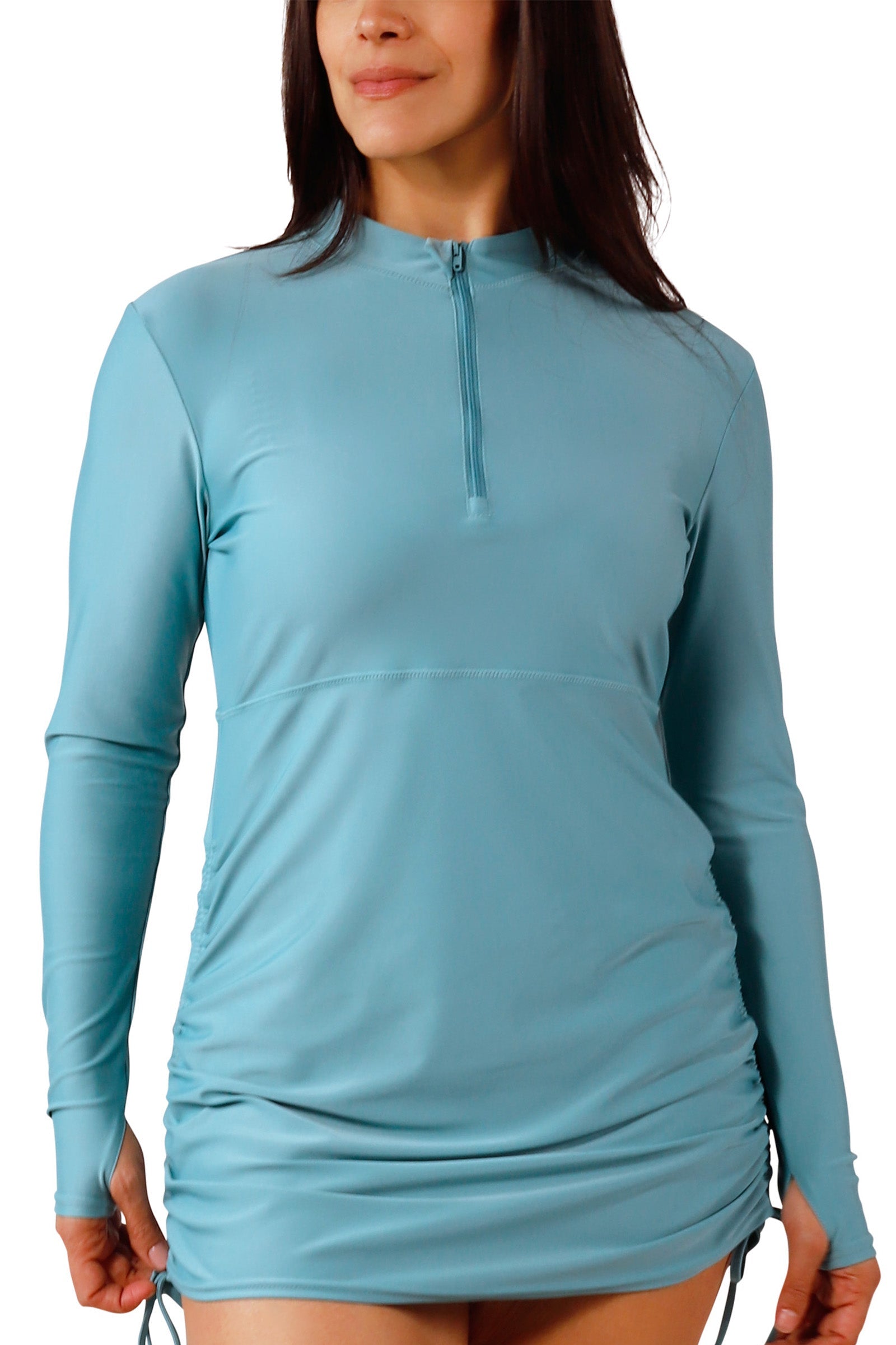 women's convertible swim shirtdress in river|river