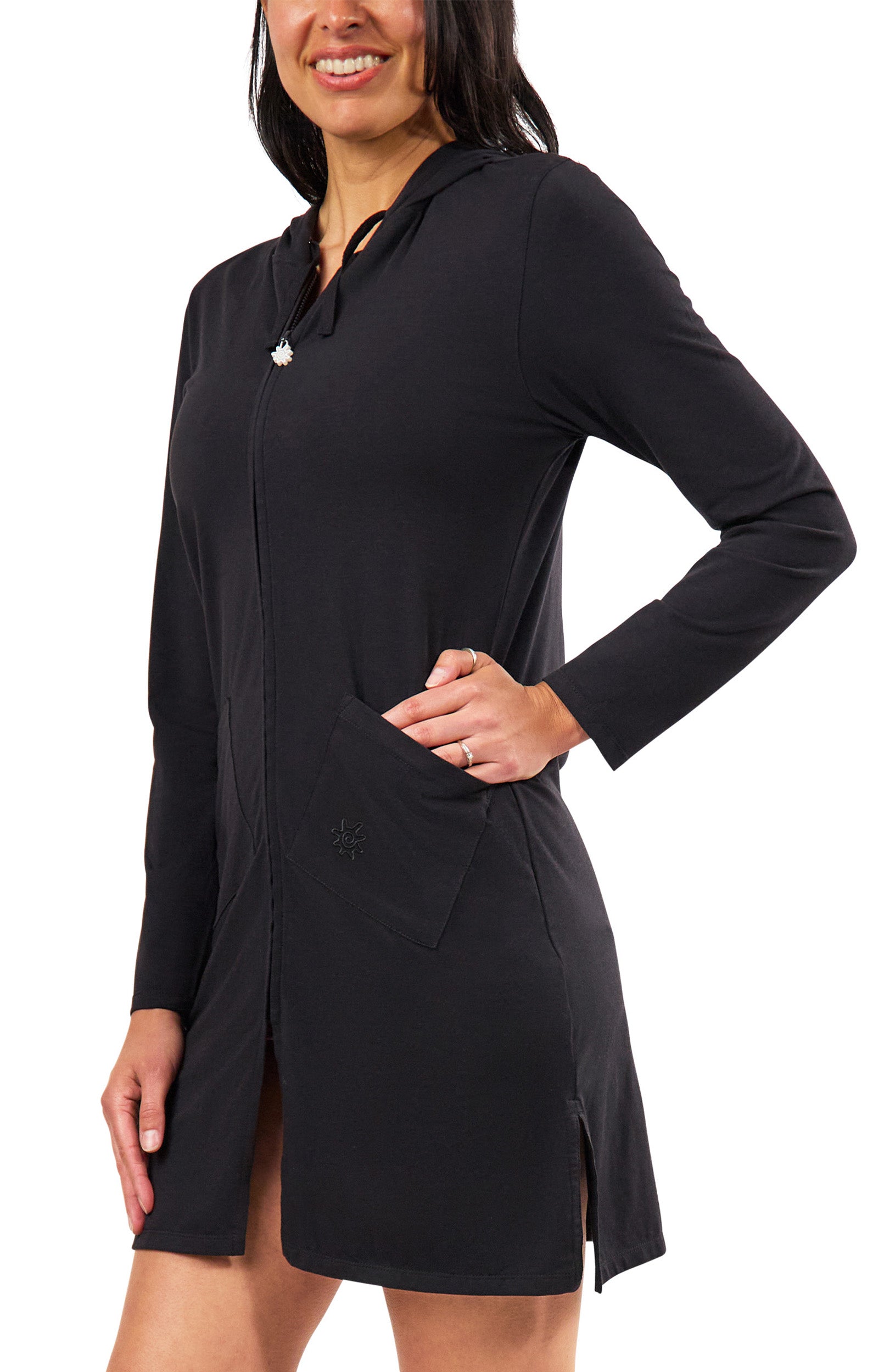 womens full zip island jacket in black|black