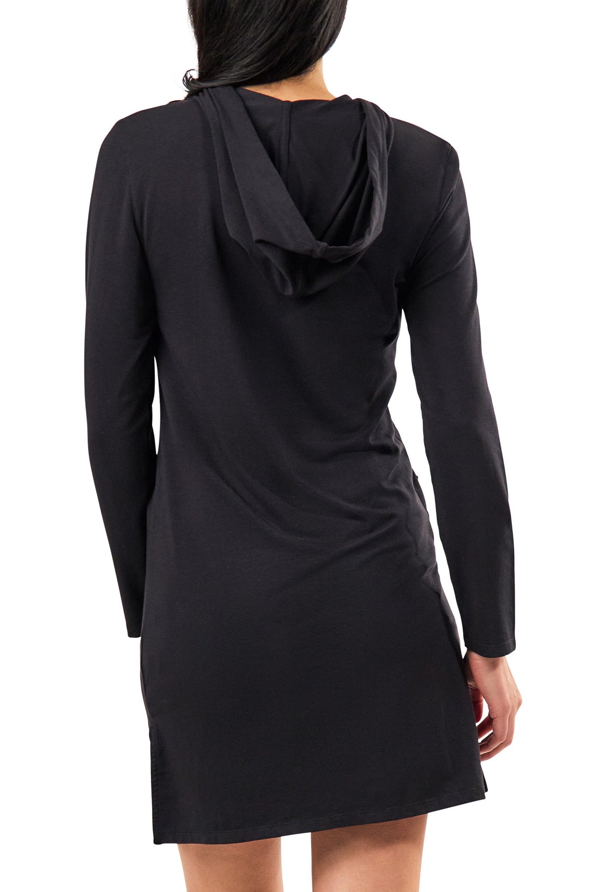 back view of womens full zip island jacket in black|black