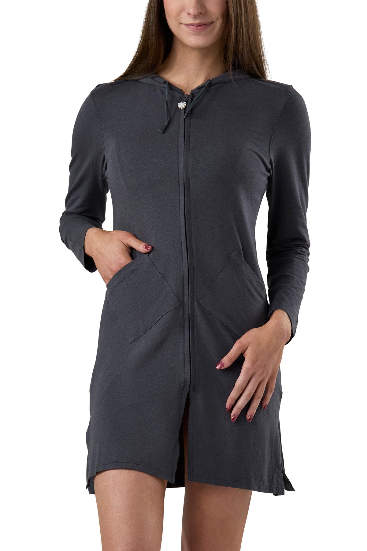 Women's Full Length UPF Jacket in Charcoal|charcoal