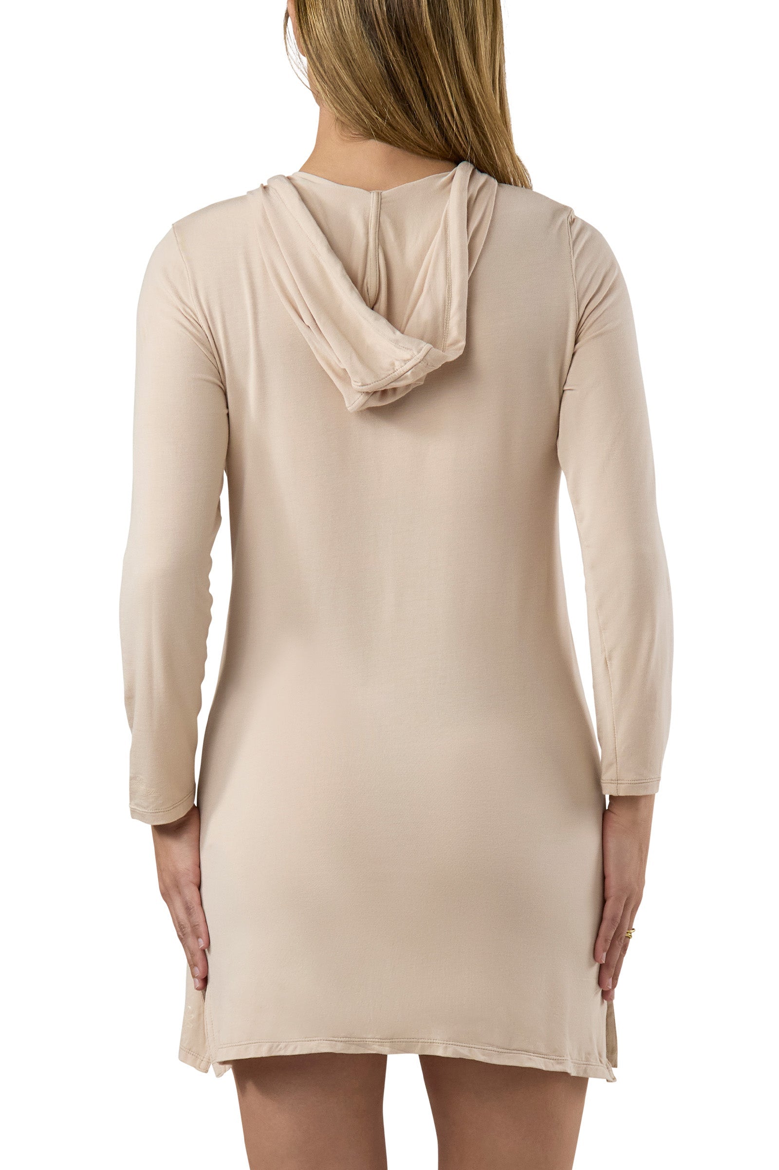 Back of the Women's Full Length UPF Jacket in Sand|sand