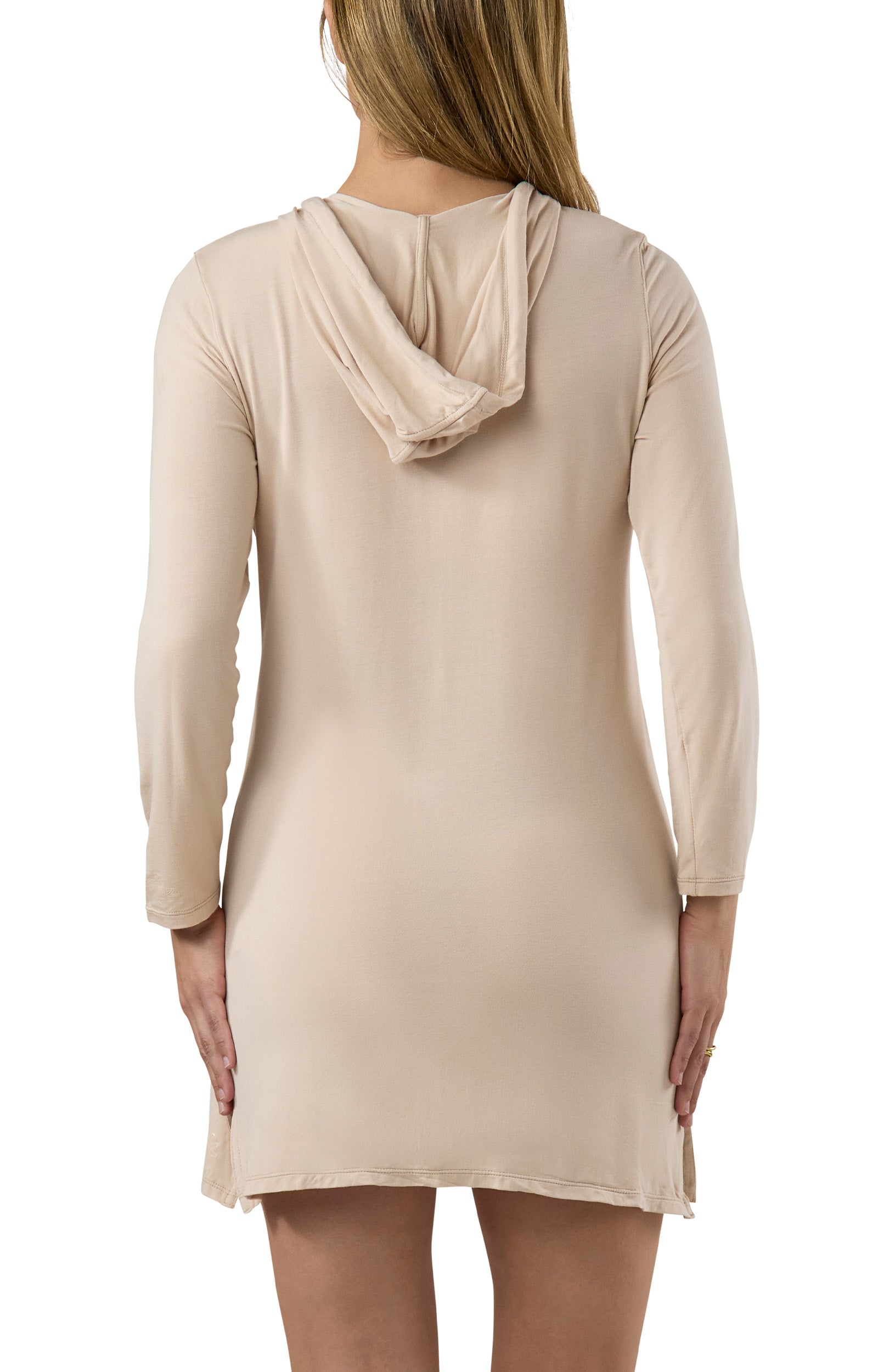 Back of the Women's Full Length UPF Jacket in Sand|sand
