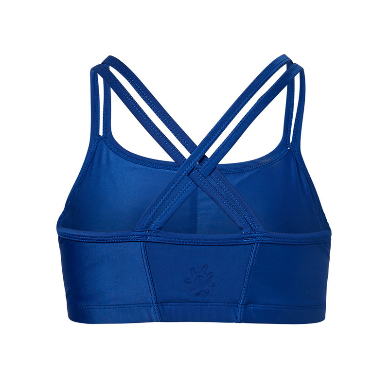 Back of the UV Skinz's women's crisscross swim bra in navy blue teal|navy-blue-teal