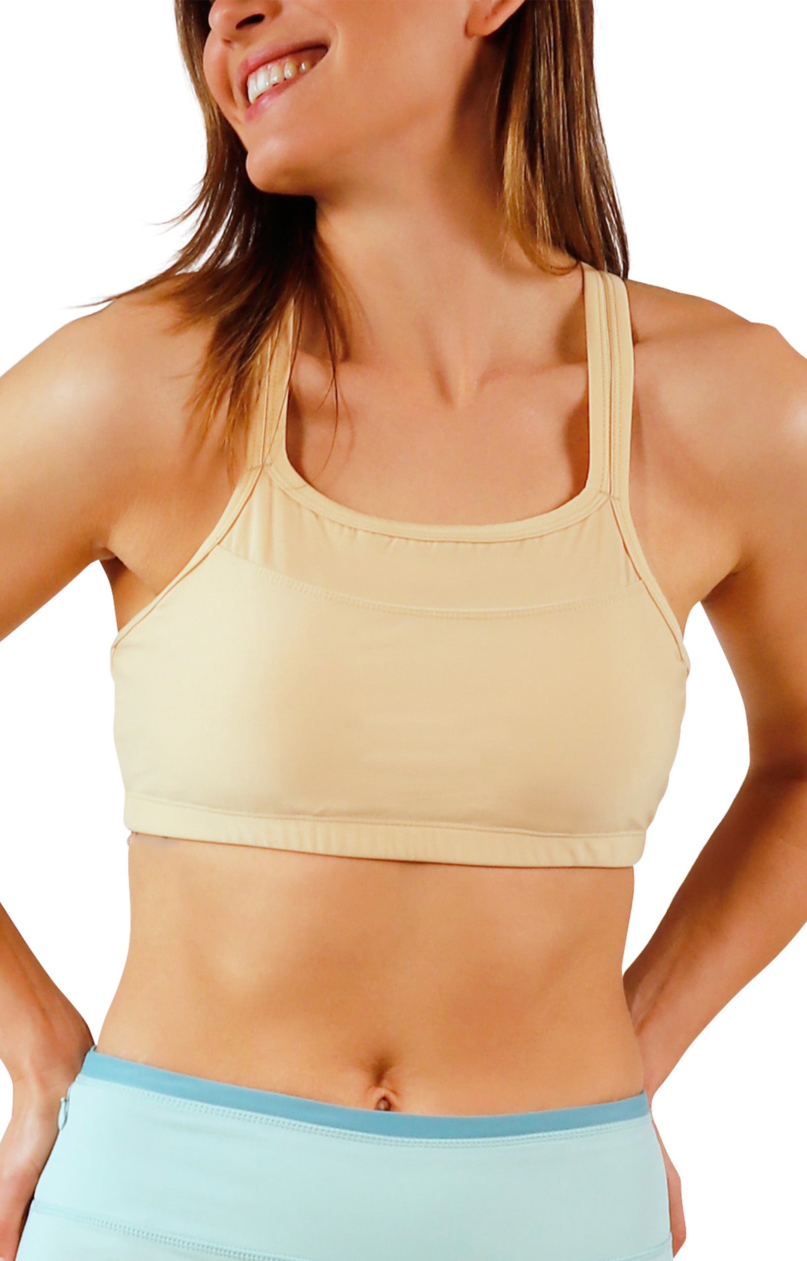 front womens crisscross swim bra|beige