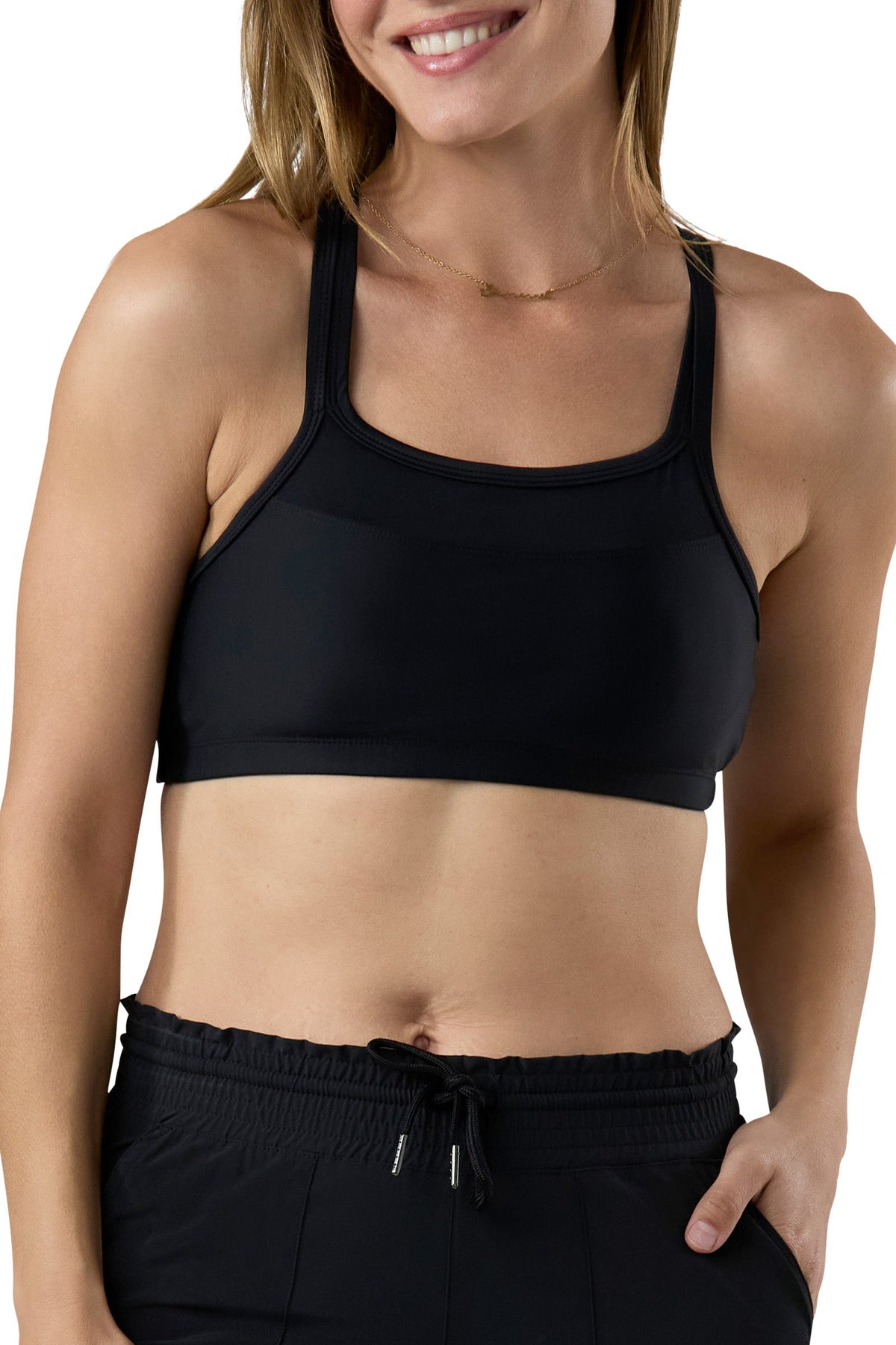 women's crisscross swim bra in black|black