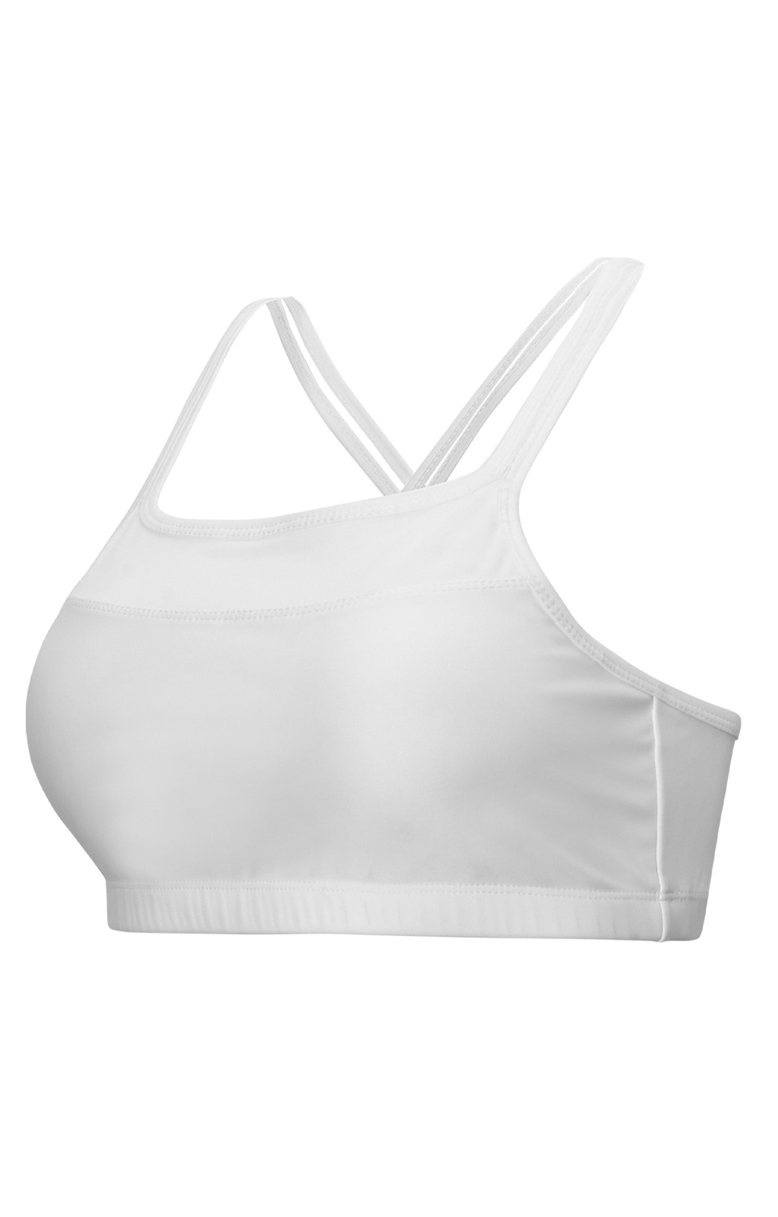 front of the UV Skinz's women's crisscross swim bra in white|white
