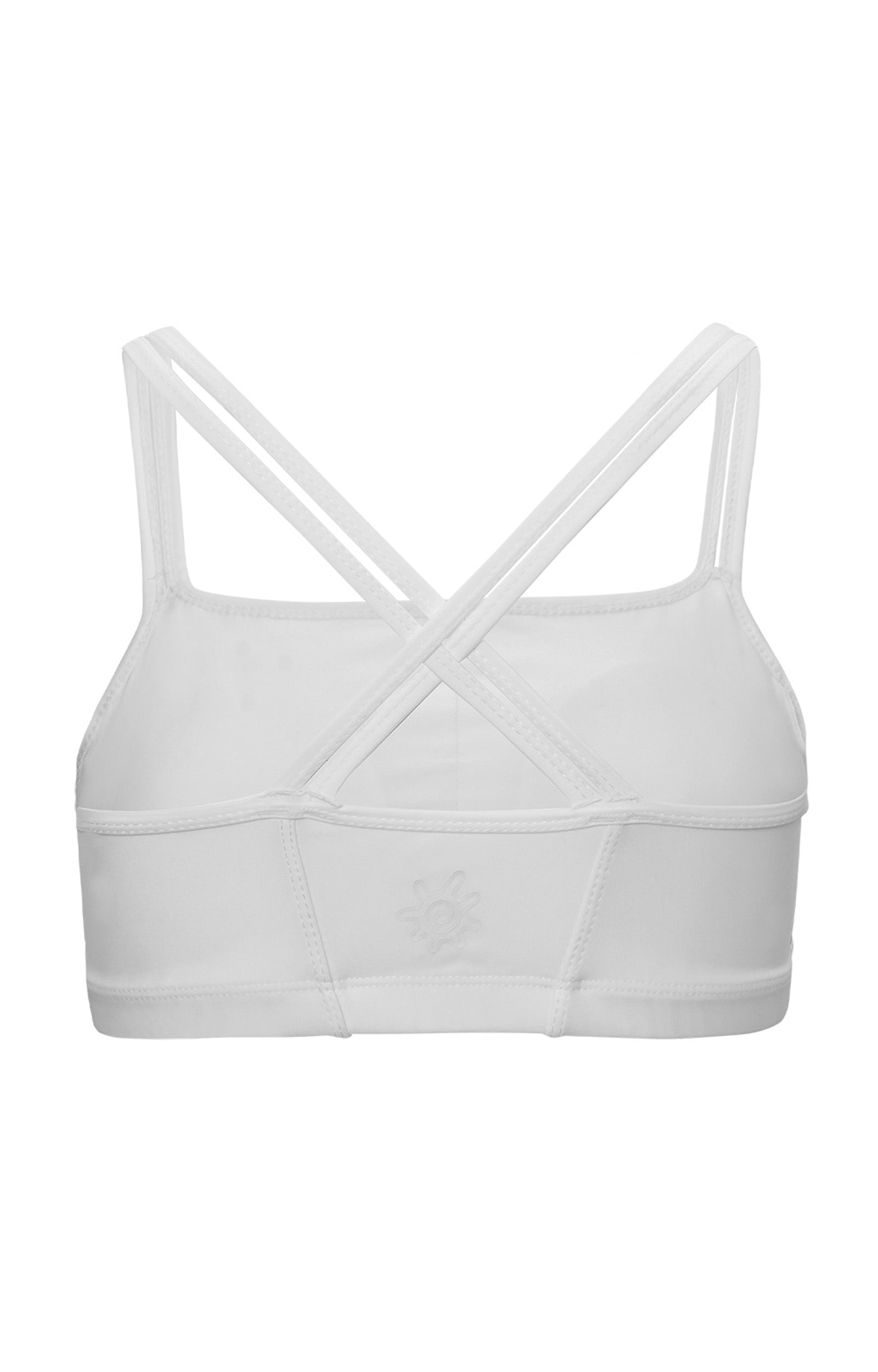 back of the UV Skinz's women's crisscross swim bra in white|white