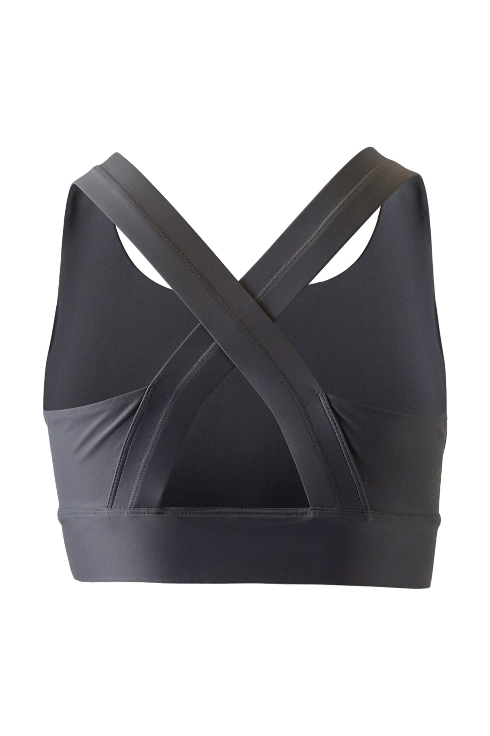 Back of the Women's Active Swim Bra in Black|black-steel-grey