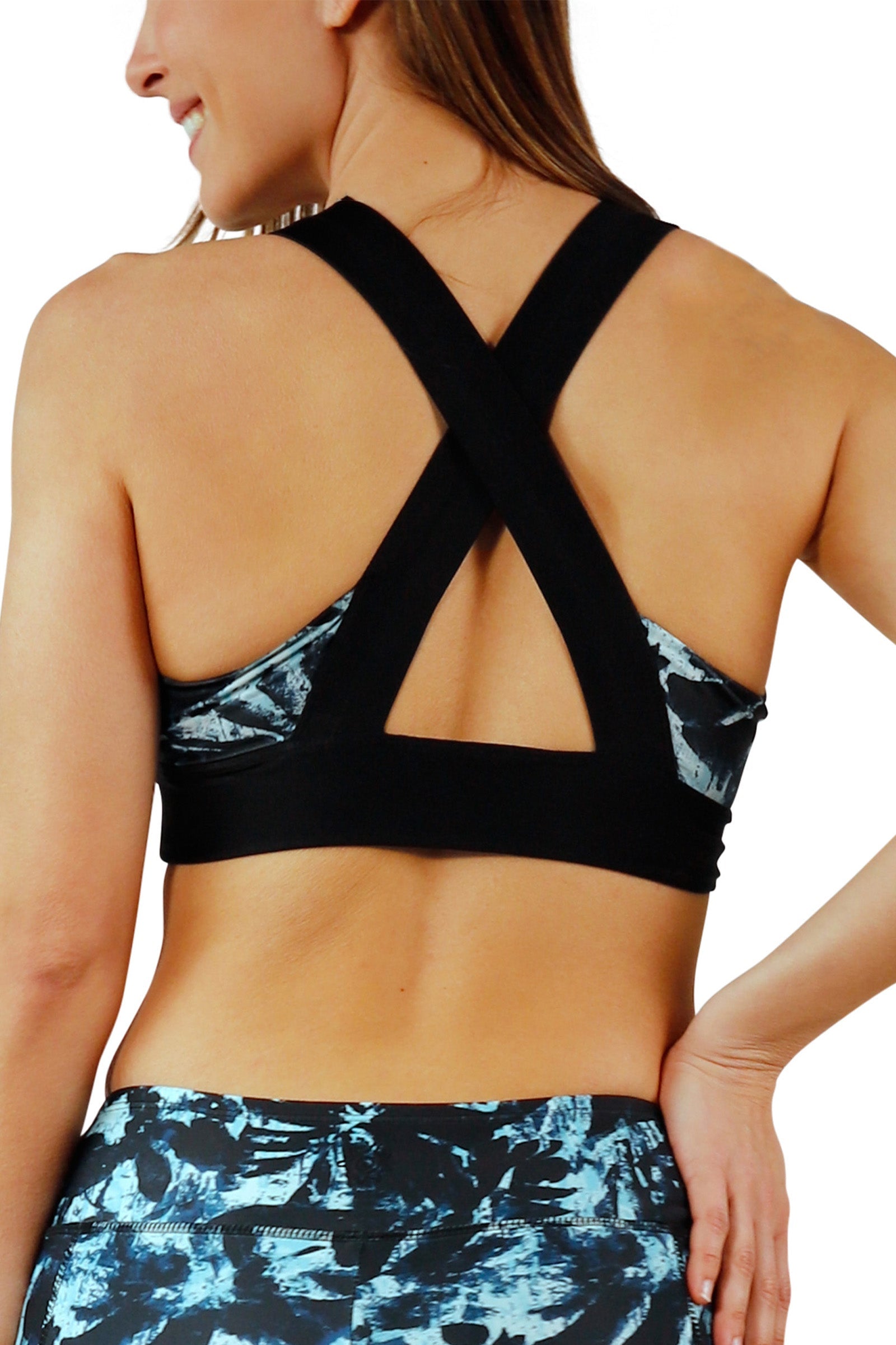 back view of womens active swim bra in shadow tropics|shadow-tropics