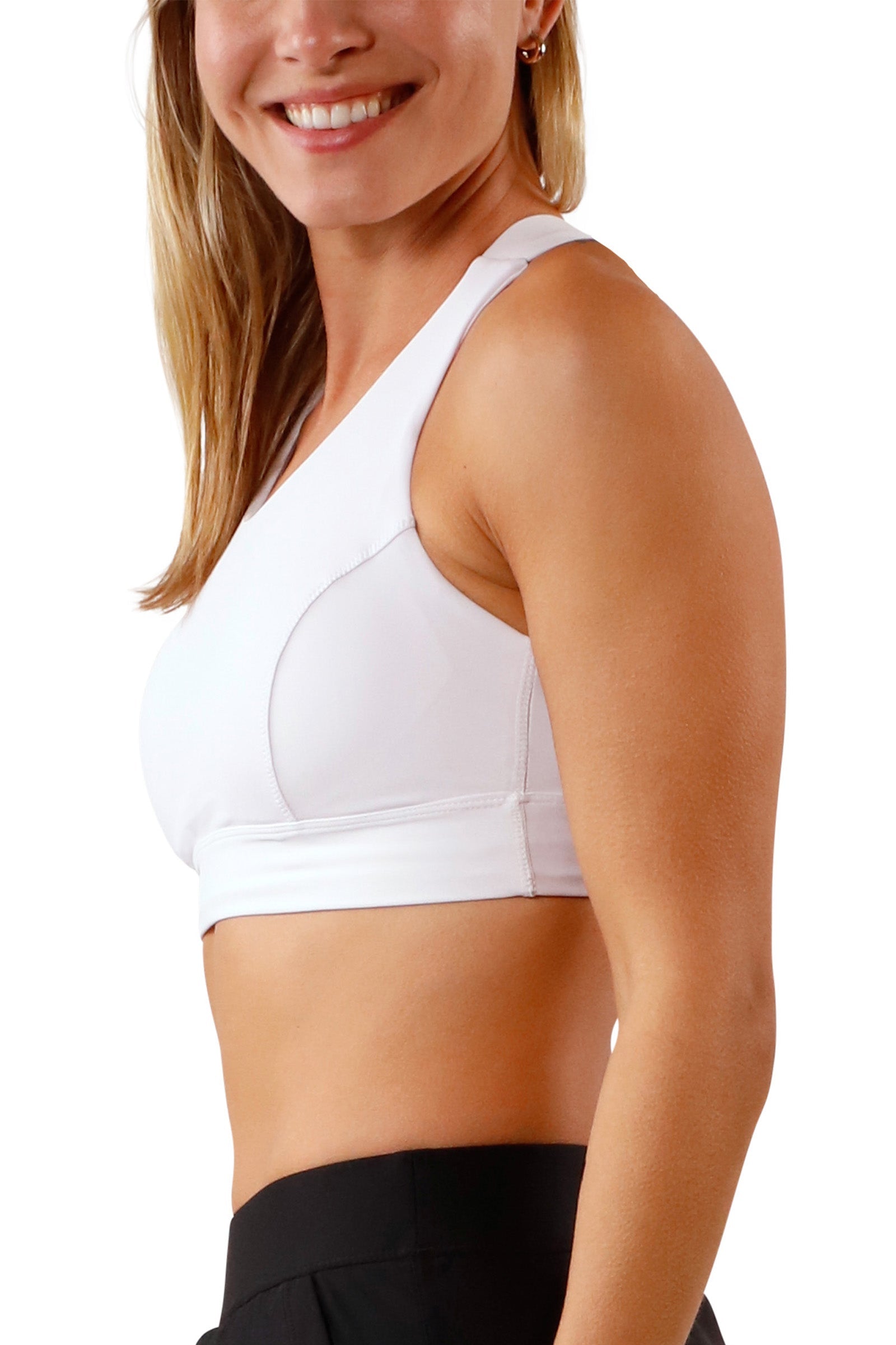 Women's side Active Swim Bra in Dark Teal|white