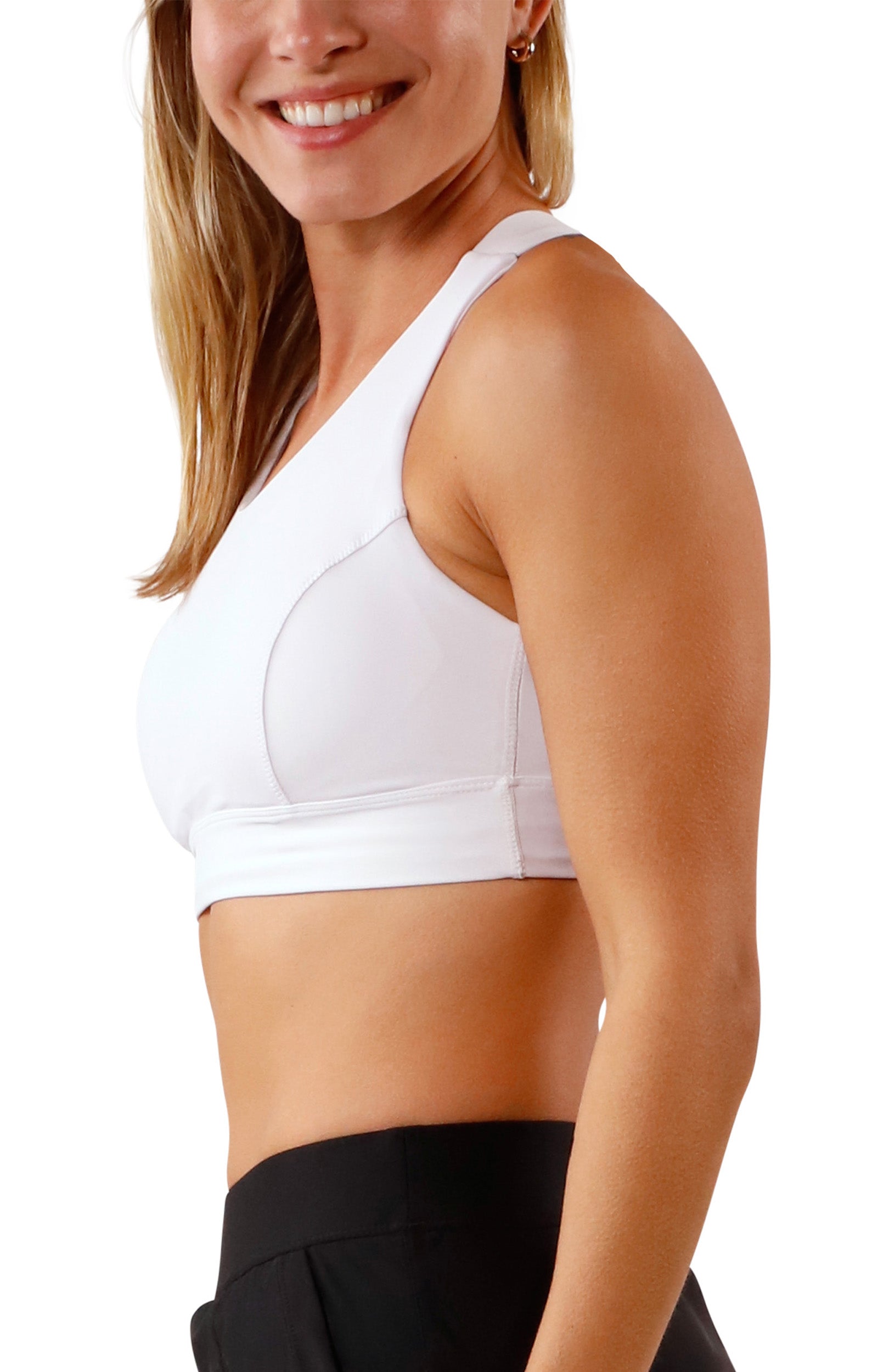 Women's side Active Swim Bra in Dark Teal|white