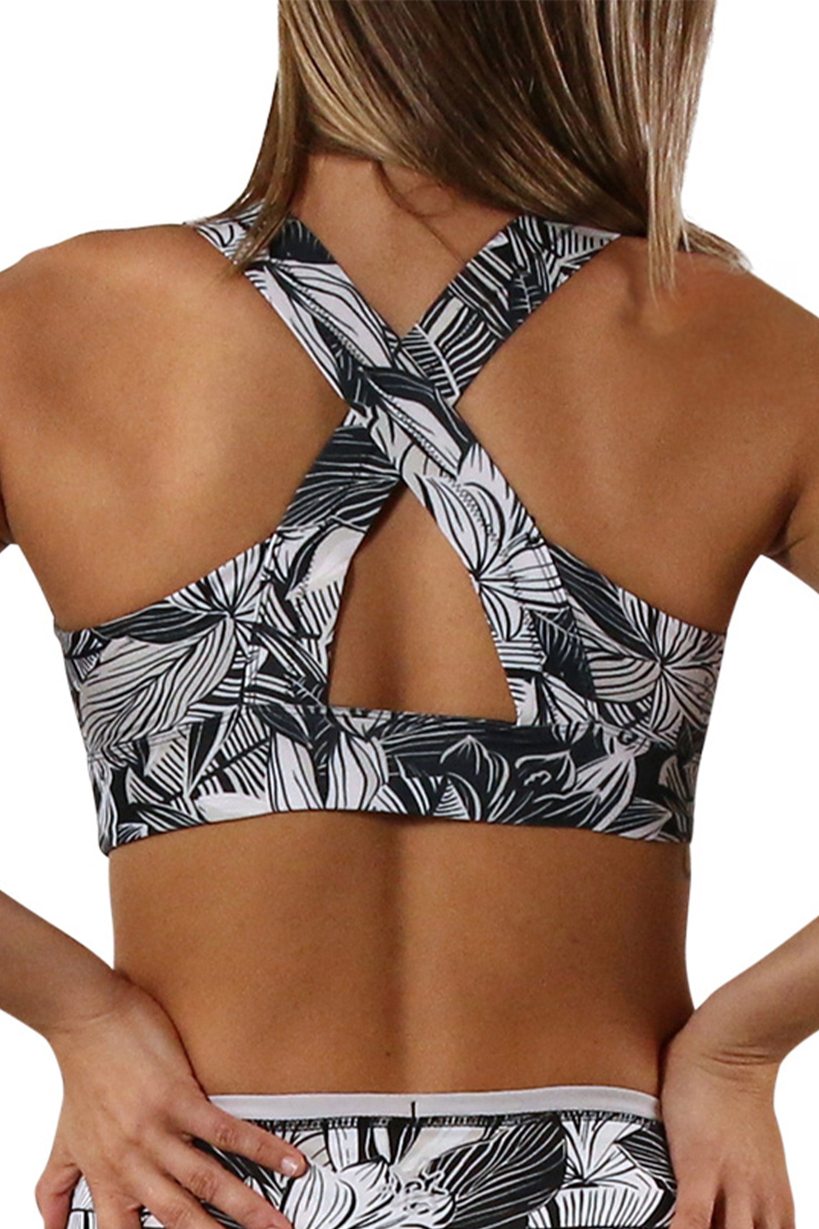 Women's Active Swim Bra in Woodblock Tropics|woodblock-tropics