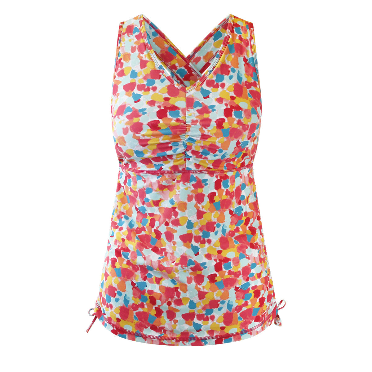 Women's ruched swim tank top in berry sea glass|berry-sea-glass