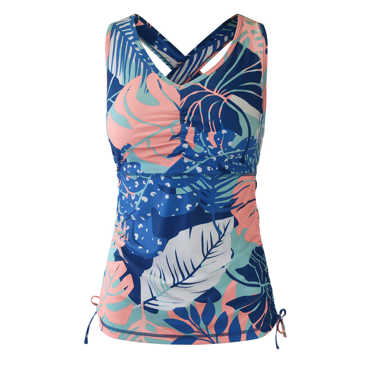 Women's ruched swim tank top in ocean botanical|ocean-botanical