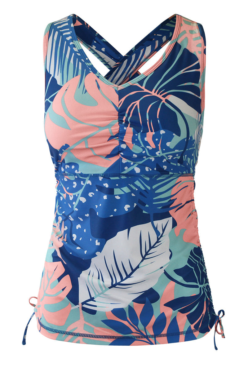 Women's ruched swim tank top in ocean botanical|ocean-botanical